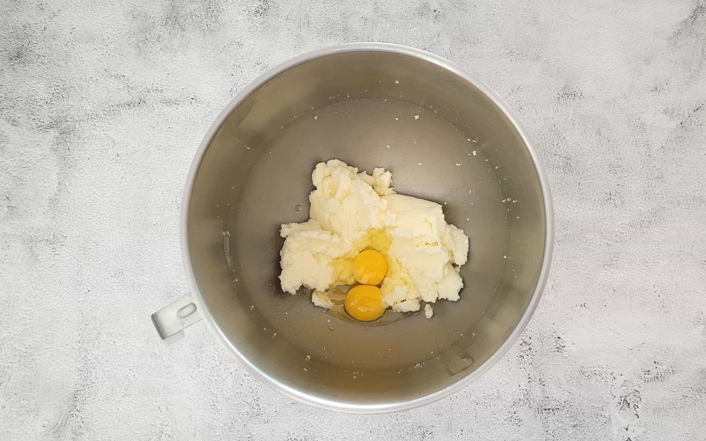 add room temperature eggs to the mixing bowl