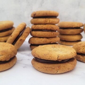 stacks of chocolate banana sandwich cookies