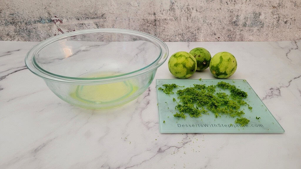 egg whites and lime zest on a countertop