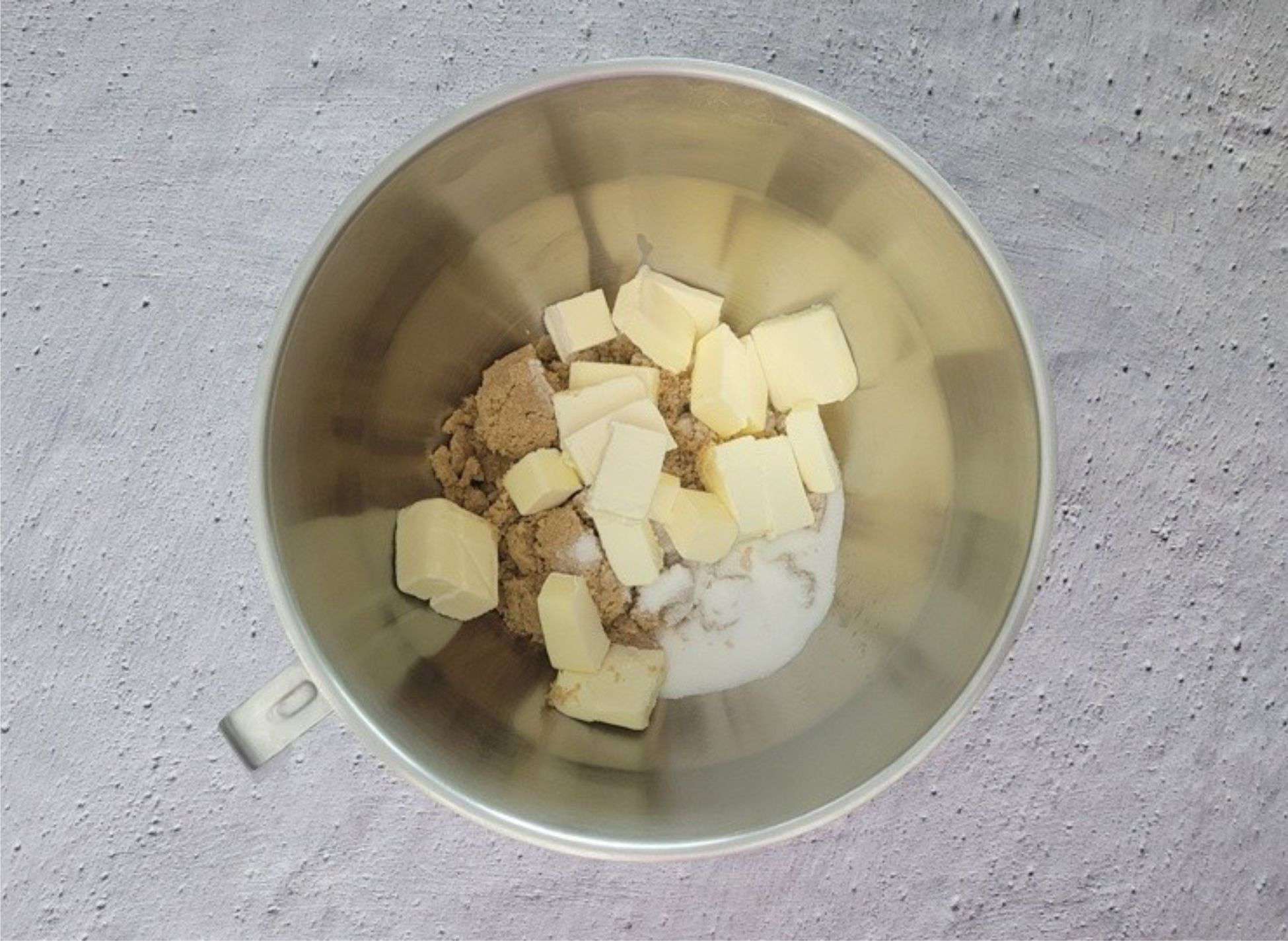 butter, brown sugar and granulated sugar in a mixing bowl