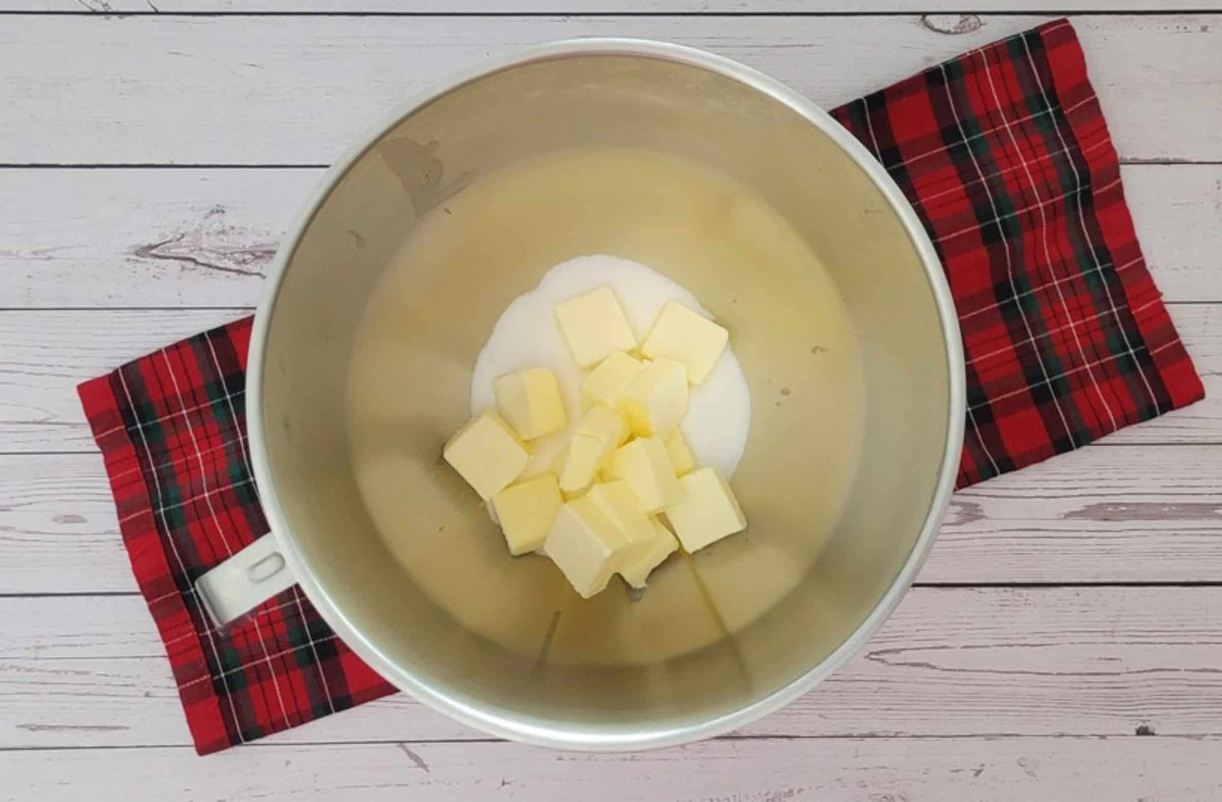 butter and sugar in mixing bowl