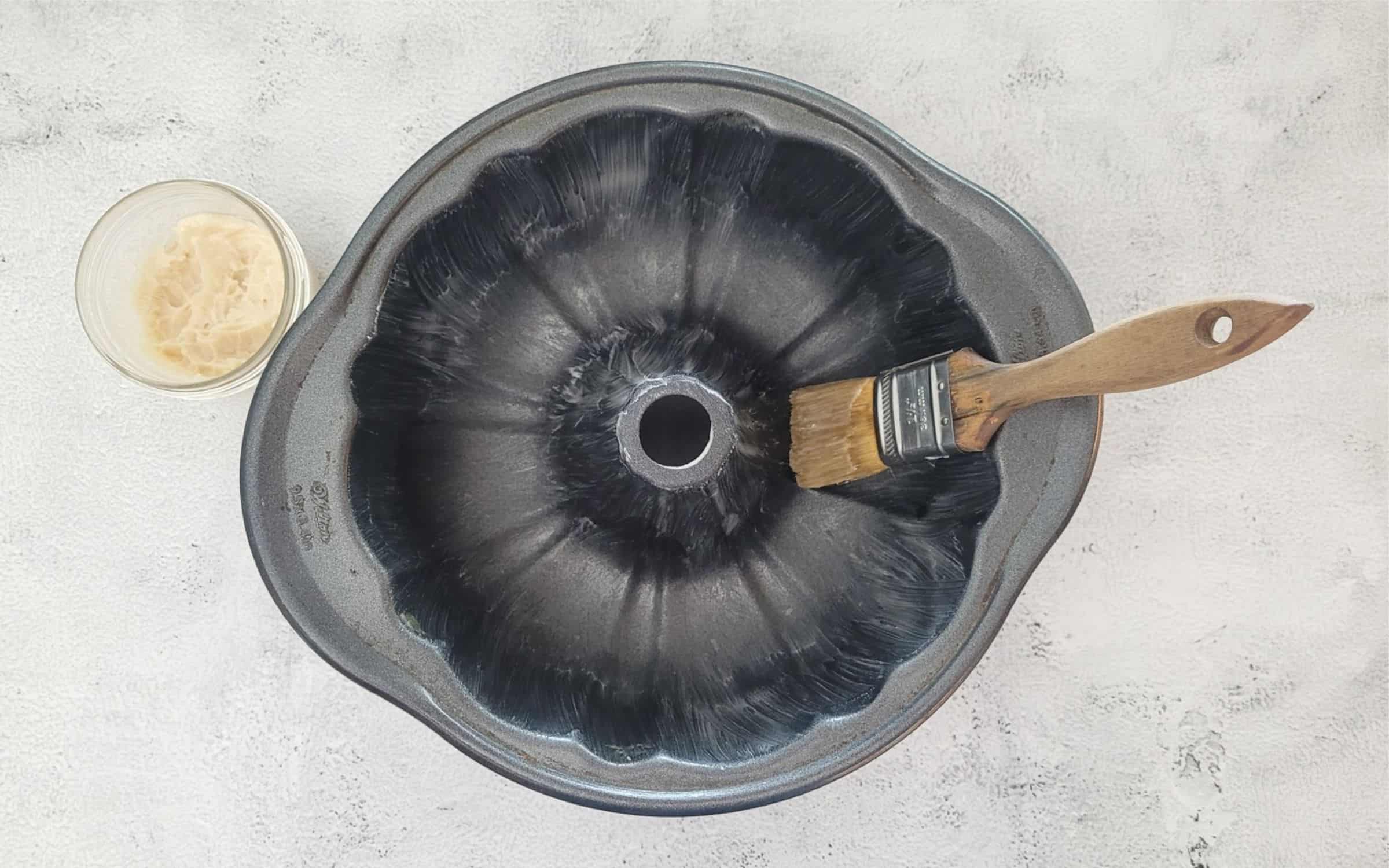 Prepare Bundt pan by greasing well before adding cake batter