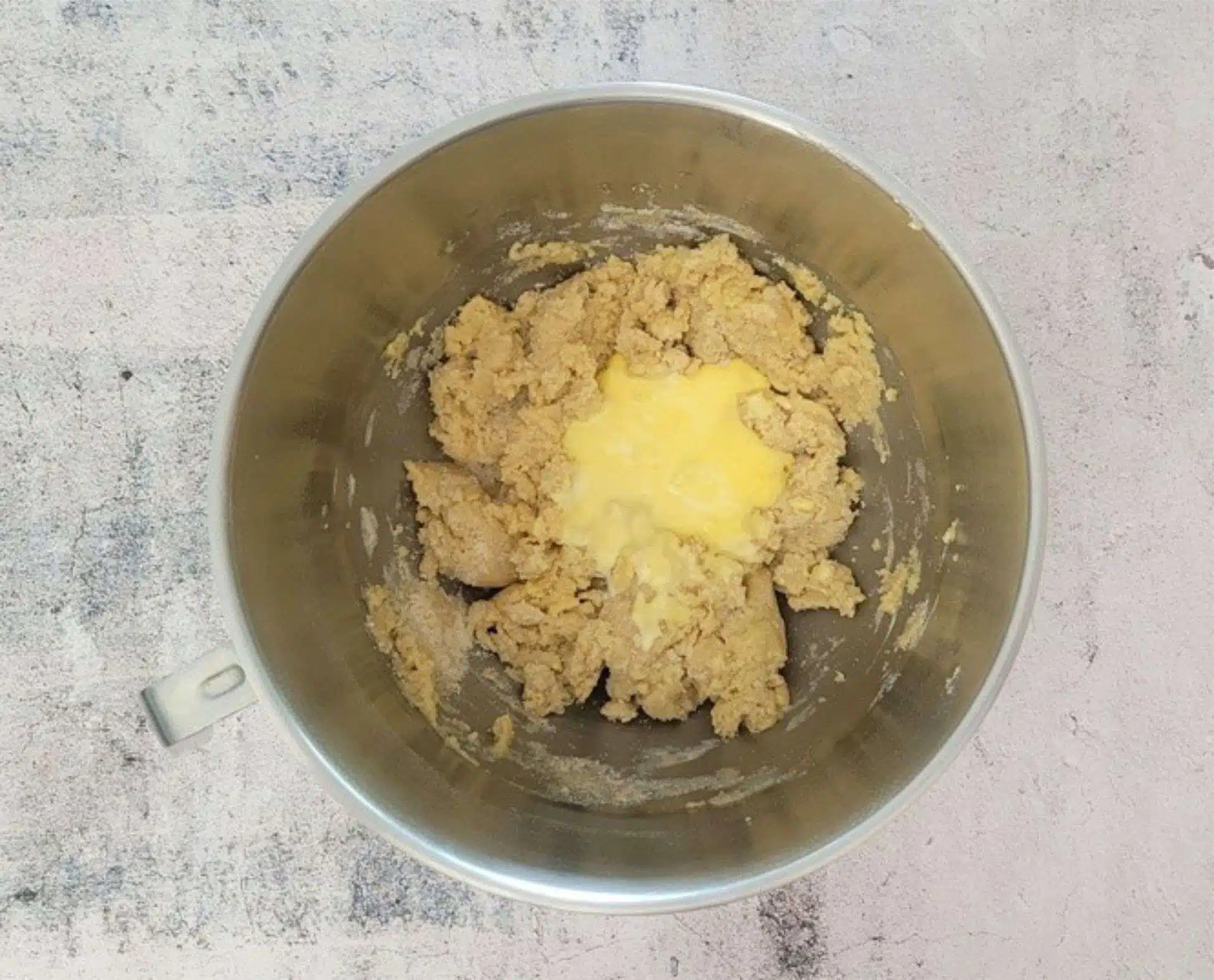 second addition of sour cream and eggs added to mixing bowl