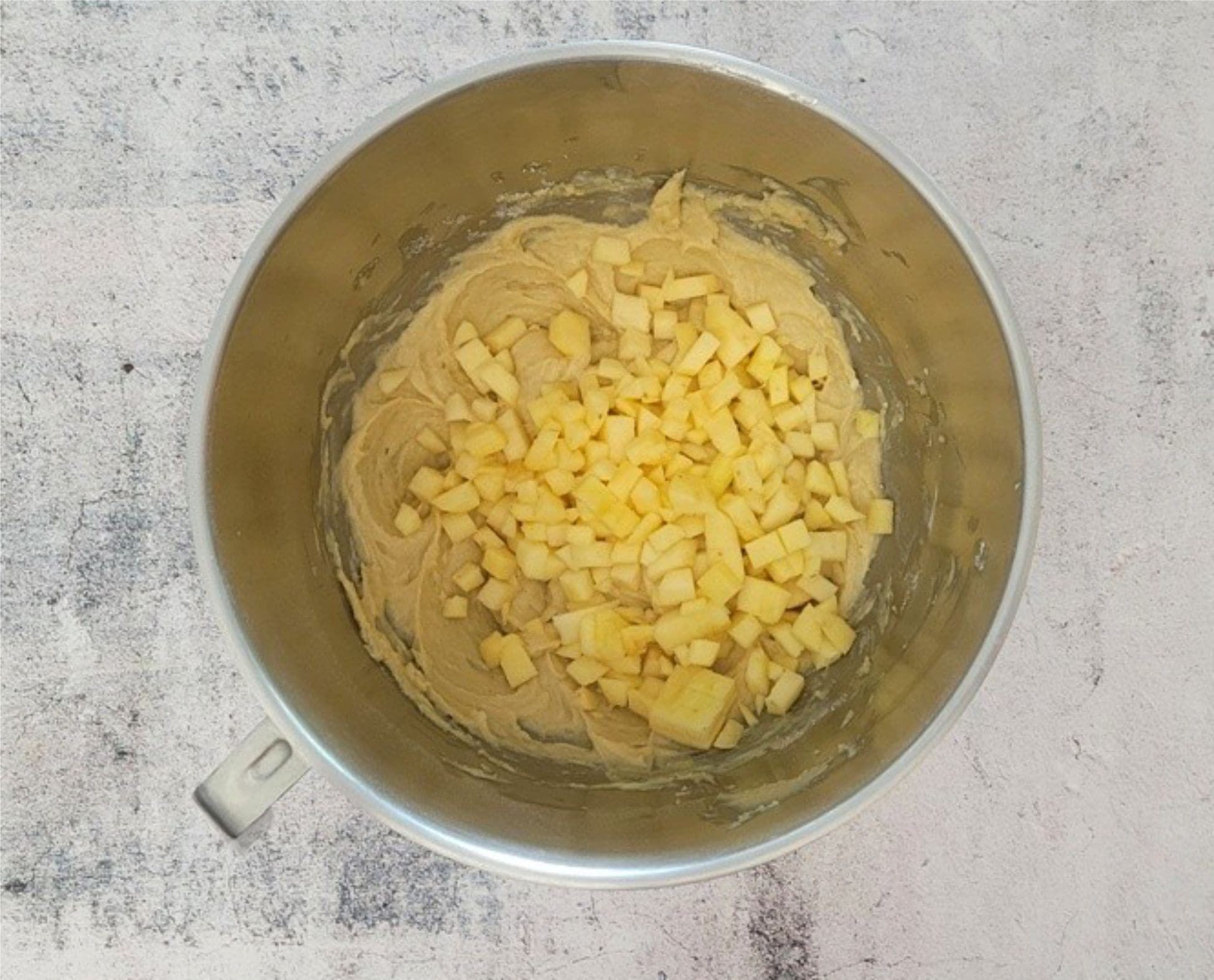 chopped apples added to cake batter