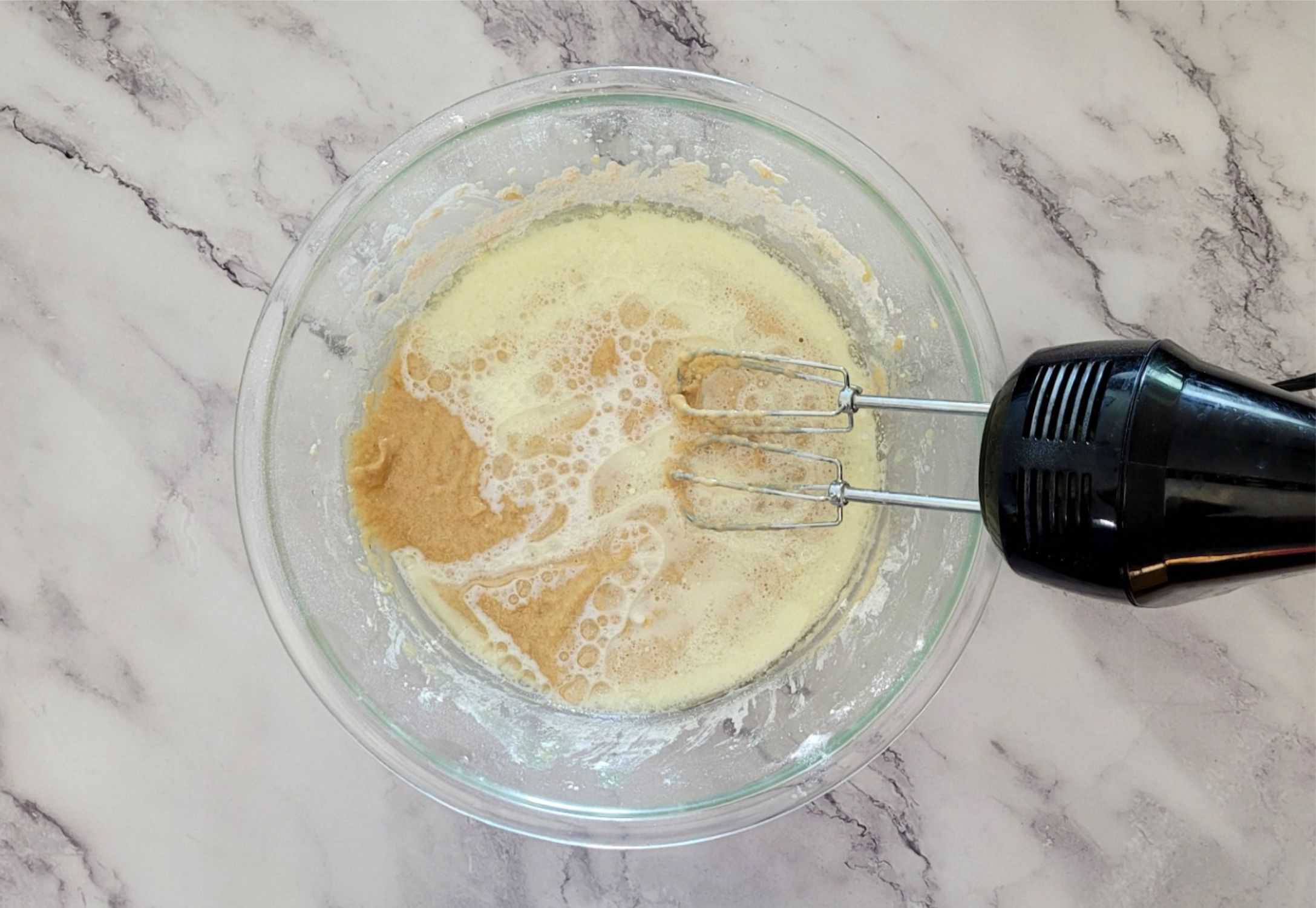 oil and milk added to mixing bowl