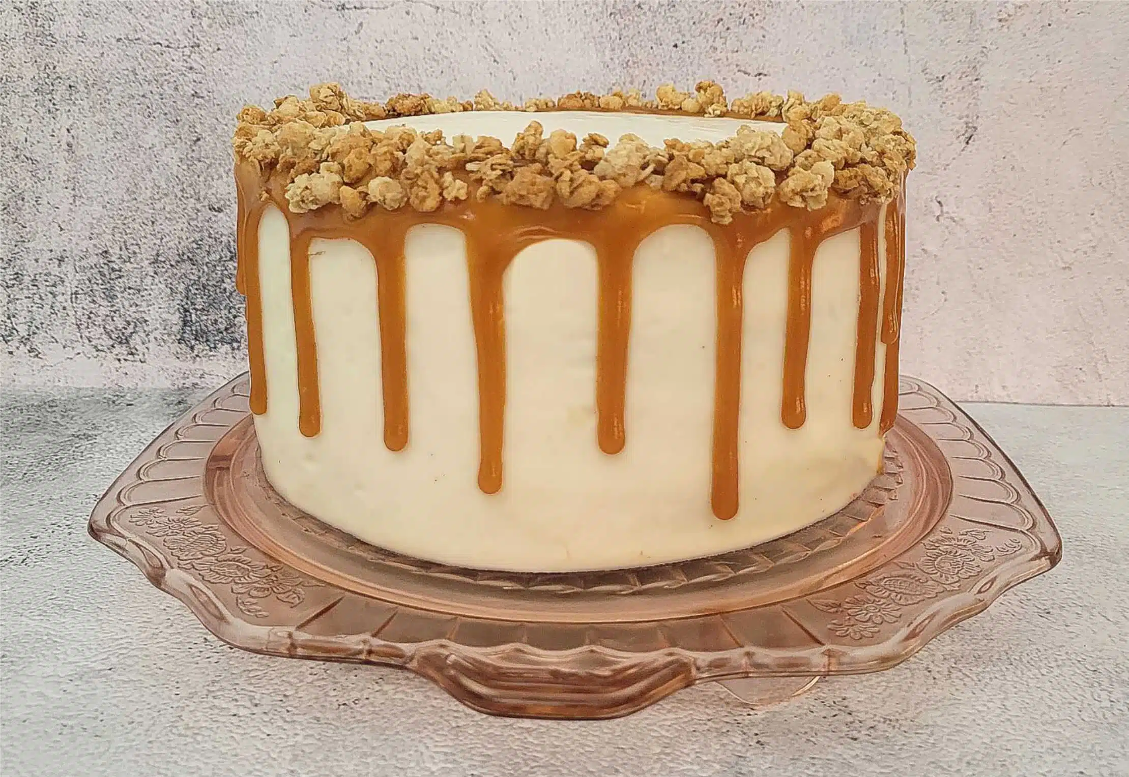 cake drizzled with homemade caramel sauce