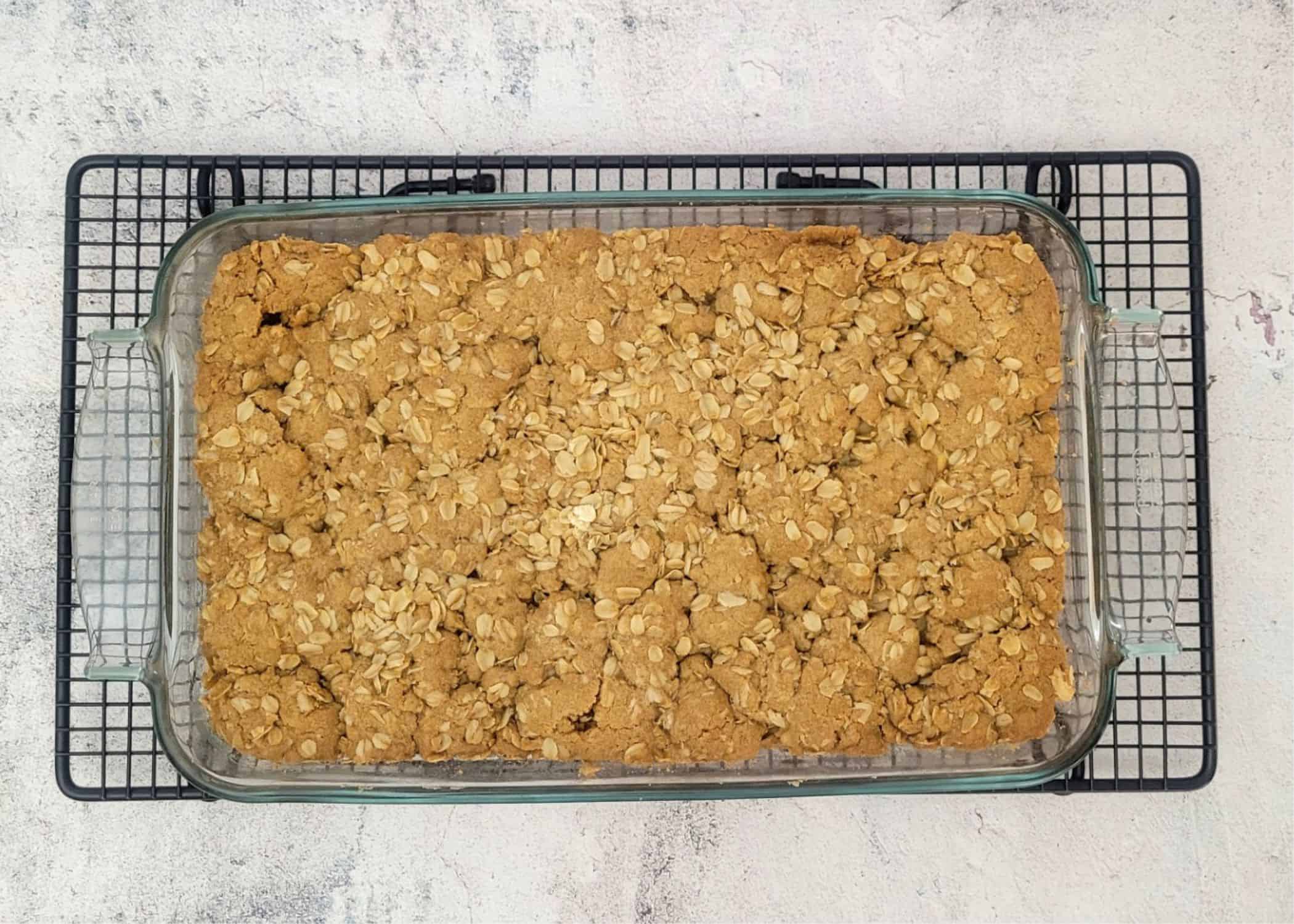 cookie bars cooling on a wire rack after baking