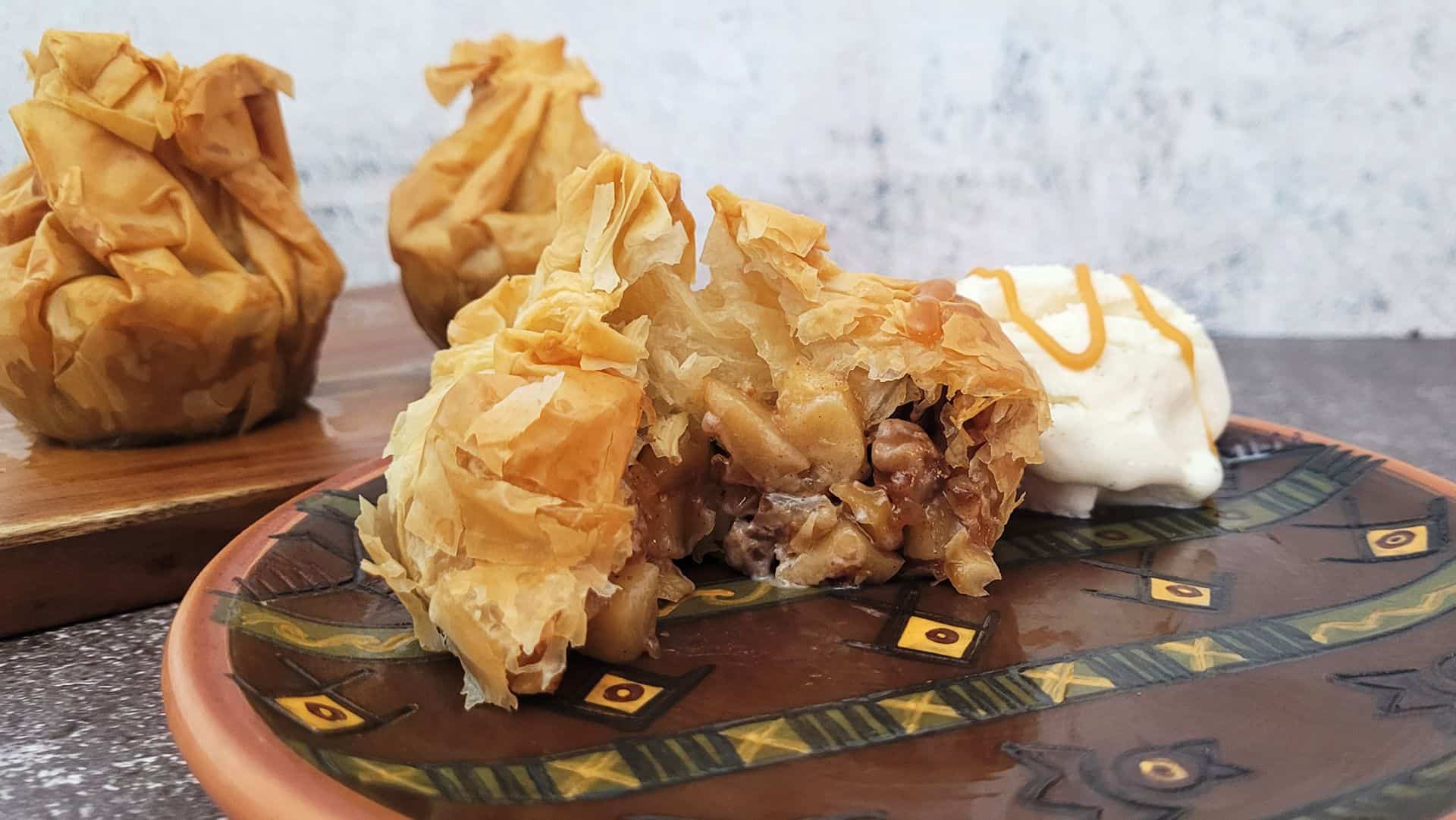 inside of an individual serving of apple baklava