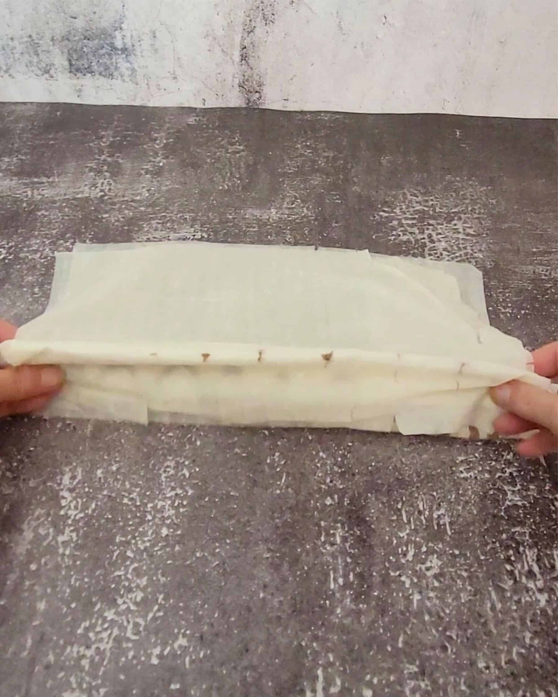 folding phyllo into an accordion folds