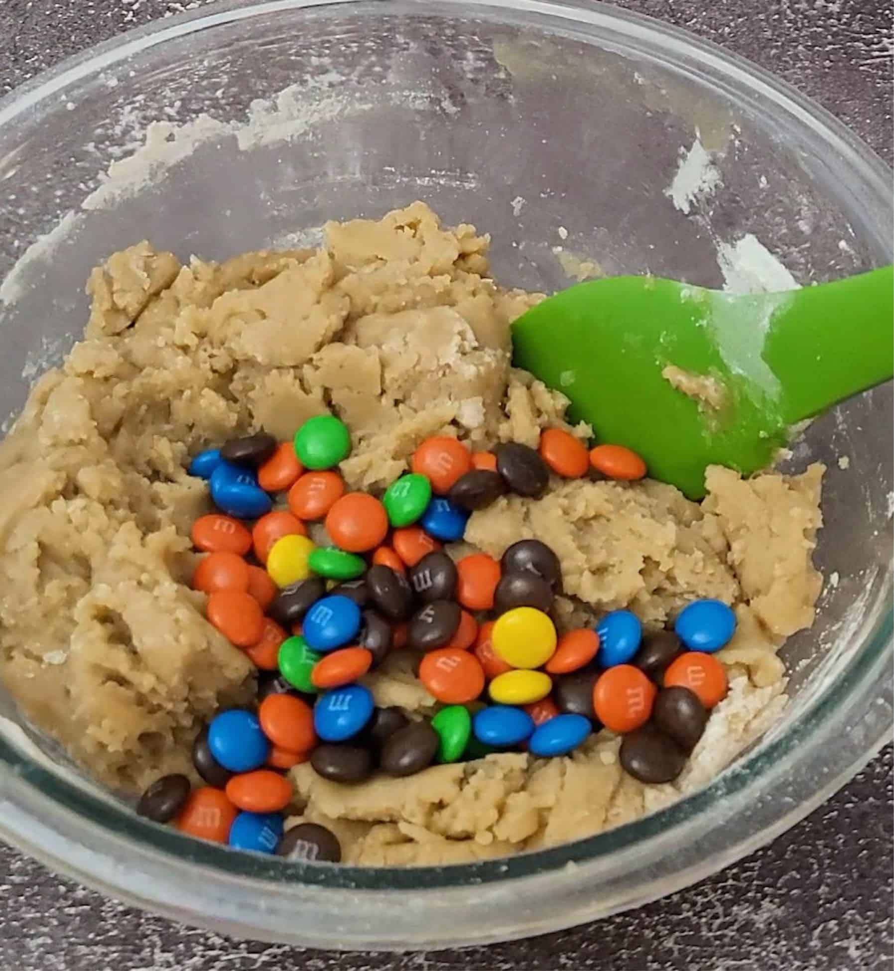 candy pieces added to mixing bowl