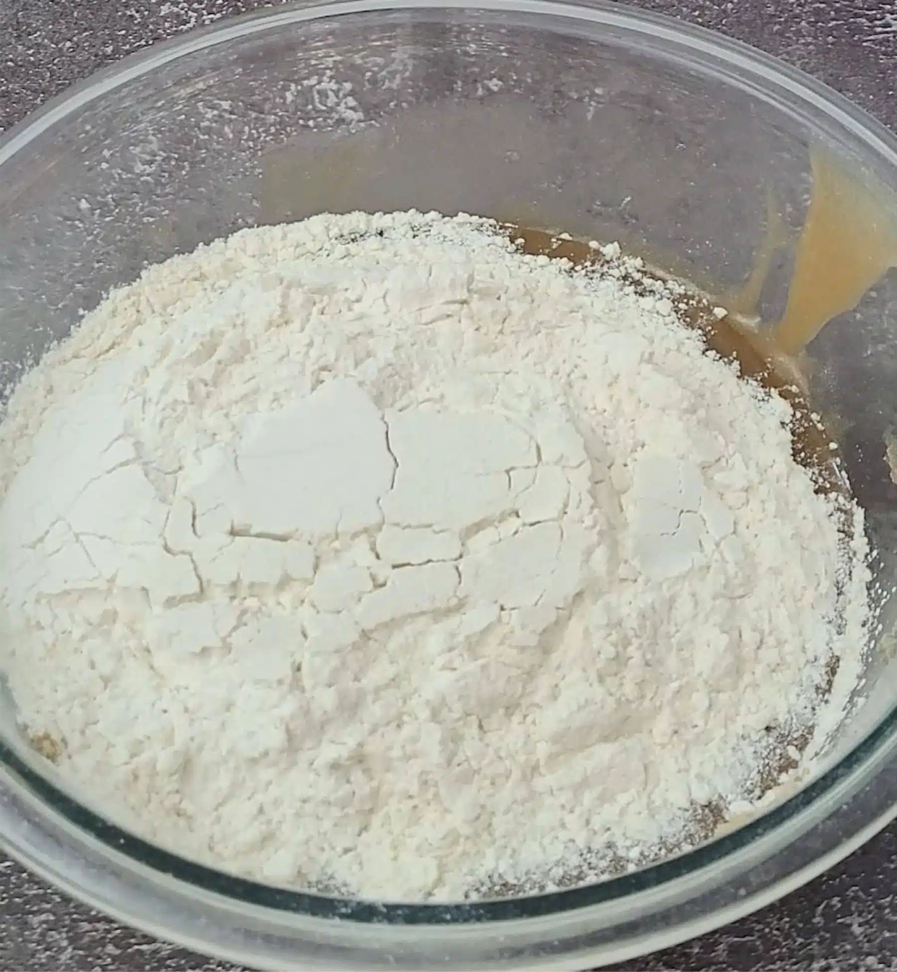 flour added to mixing bowl to make blondie cookie dough