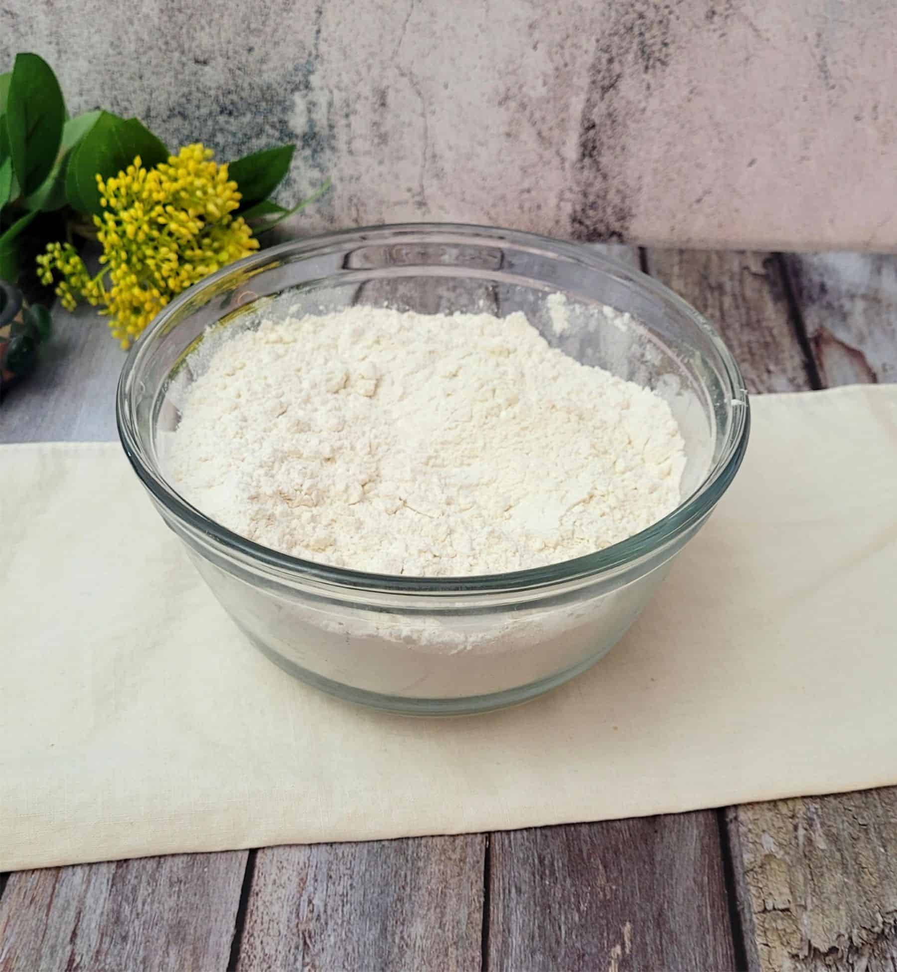 flour and salt combined in mixing bowl