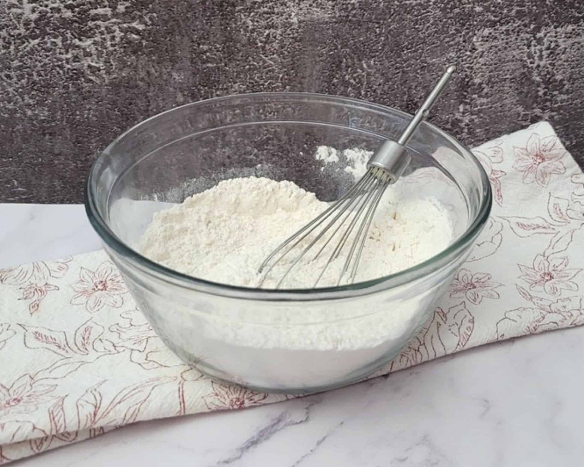 flour, baking soda and salt combined in a bowl