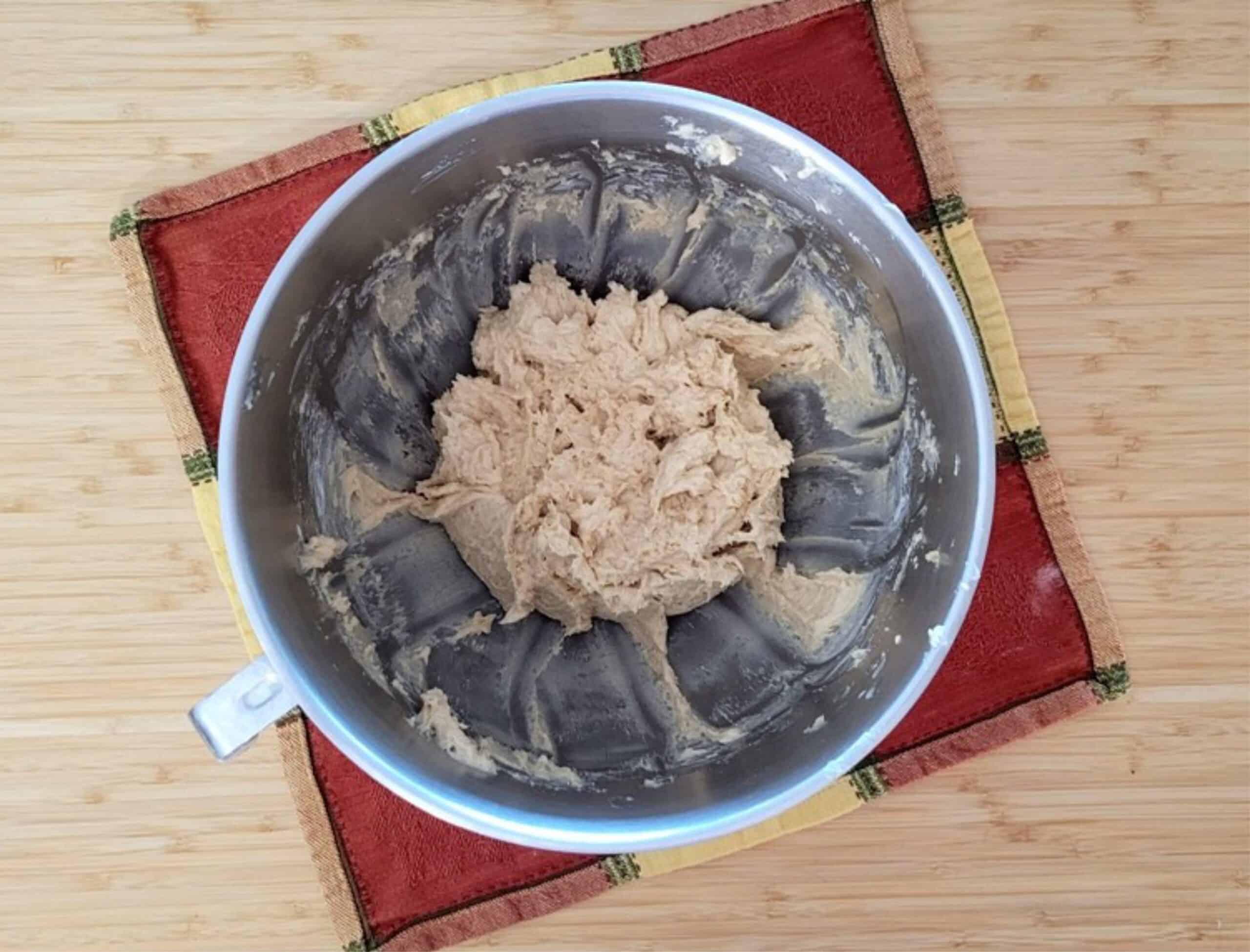 finished maple cake batter in mixing bowl