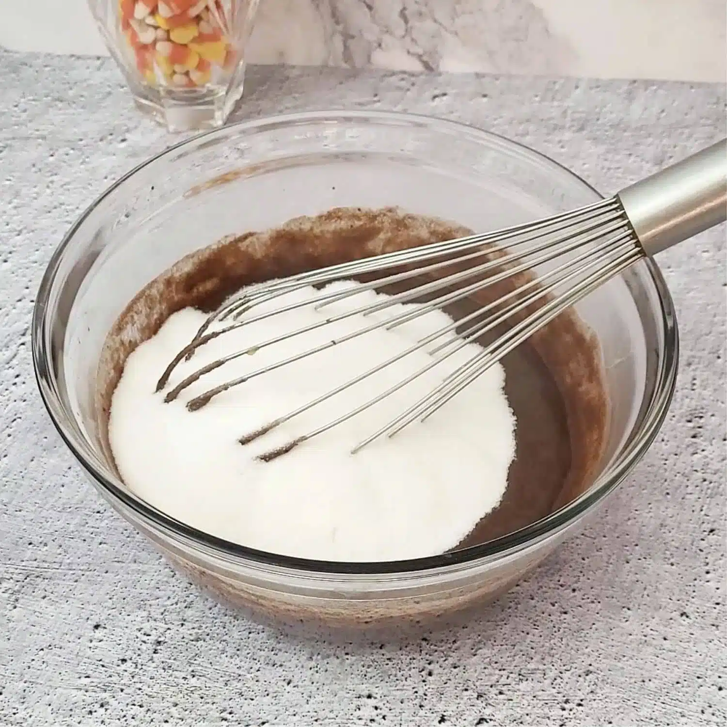 sugar added to mixing bowl