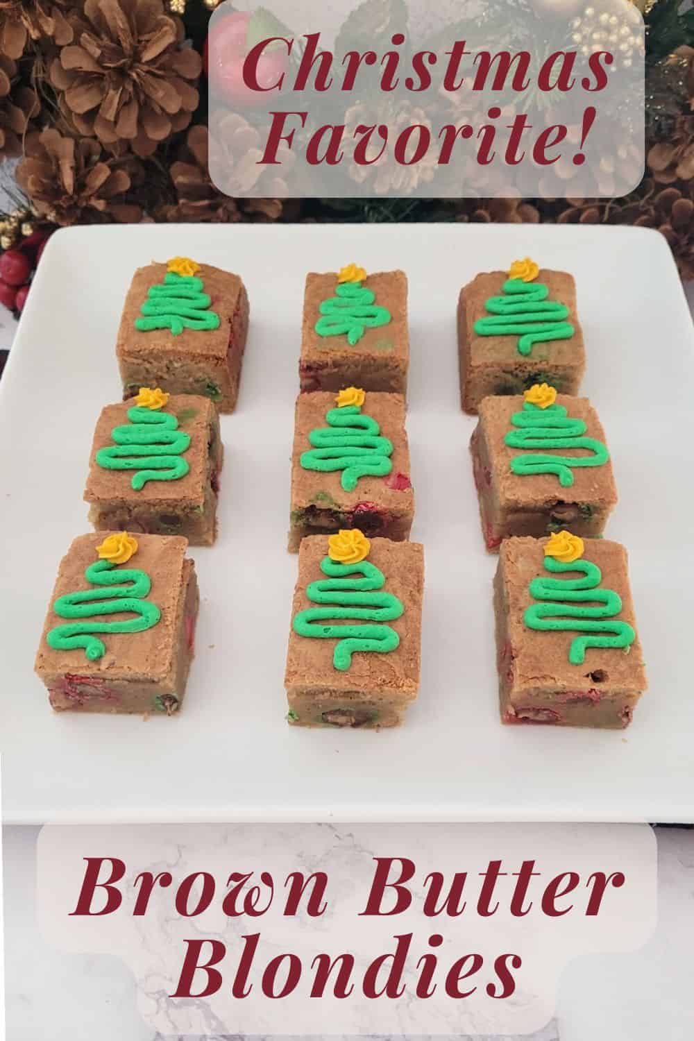 Christmas Blondies on a serving tray