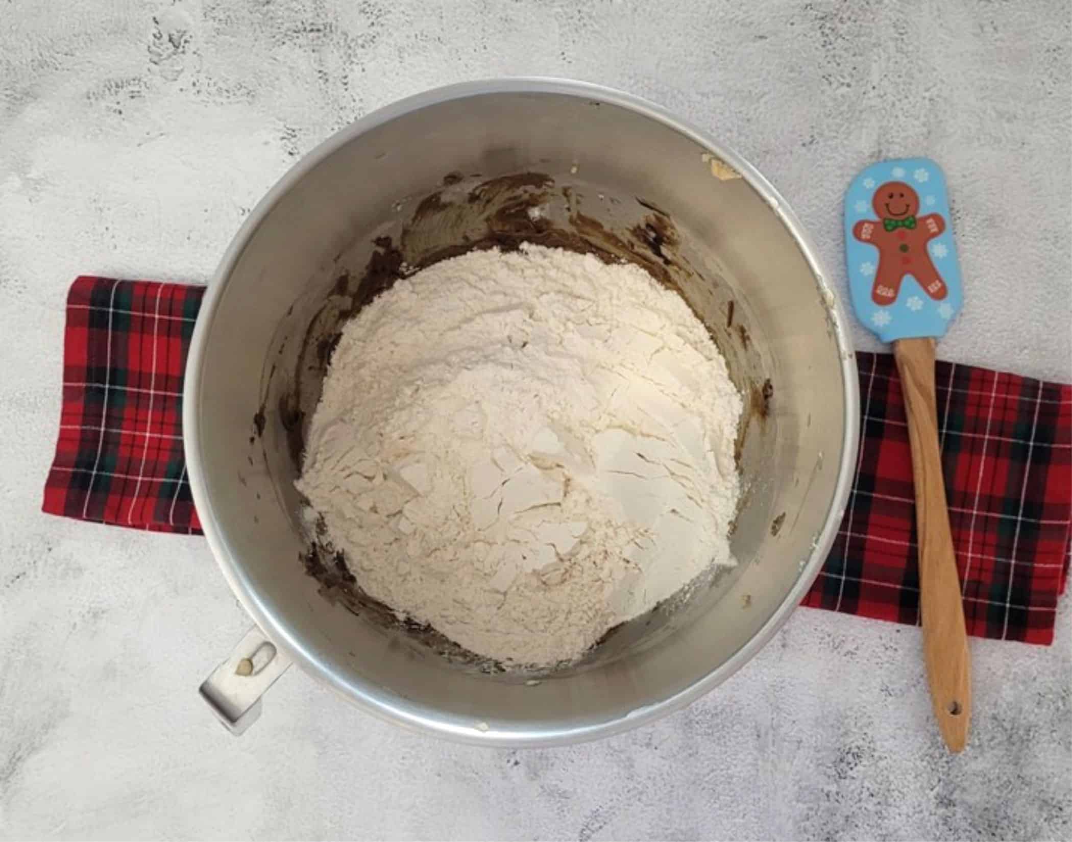 dry ingredients adding to mixing bowl