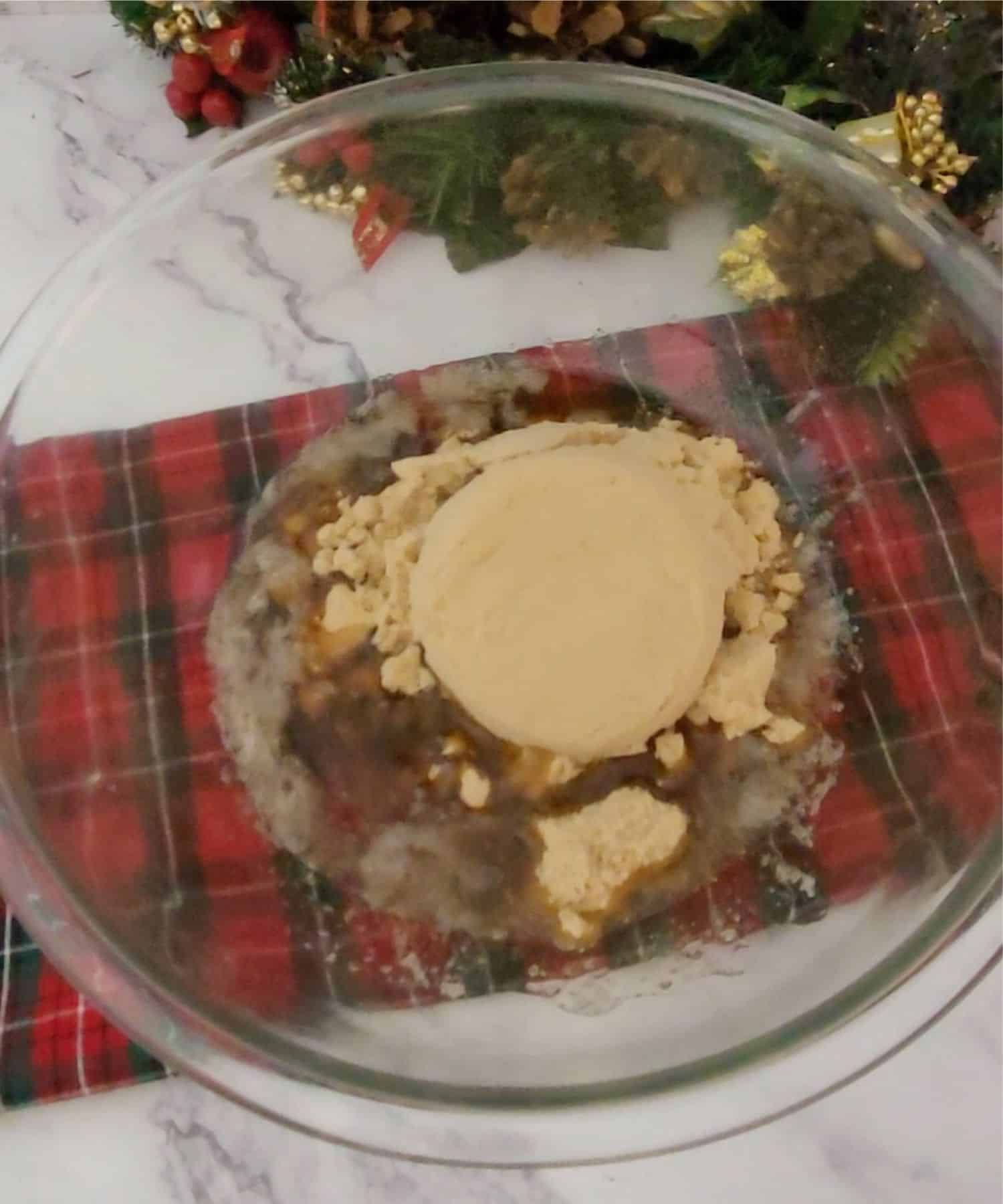 brown sugar added to mixing bowl with browned butter to make holiday brown butter blondies