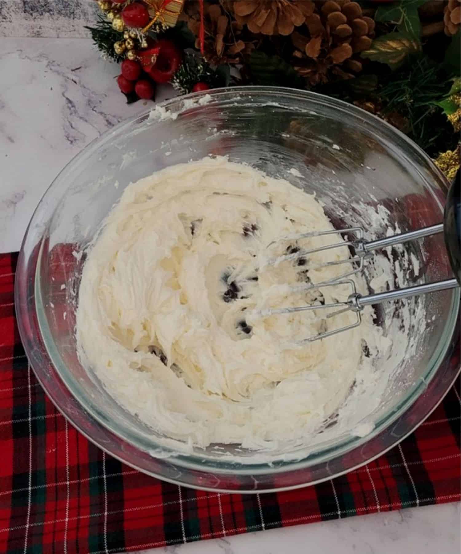 buttercream icing in mixing bowl