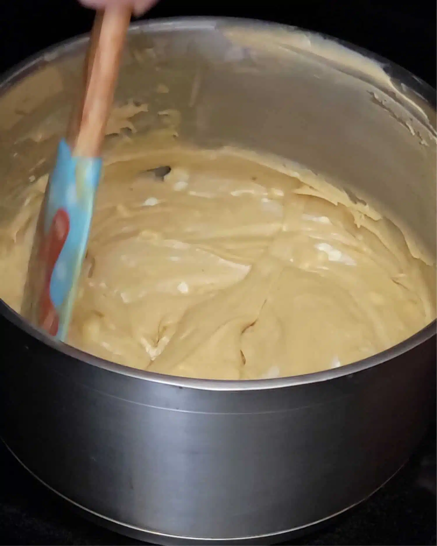 final mixing of fudge on stovetop