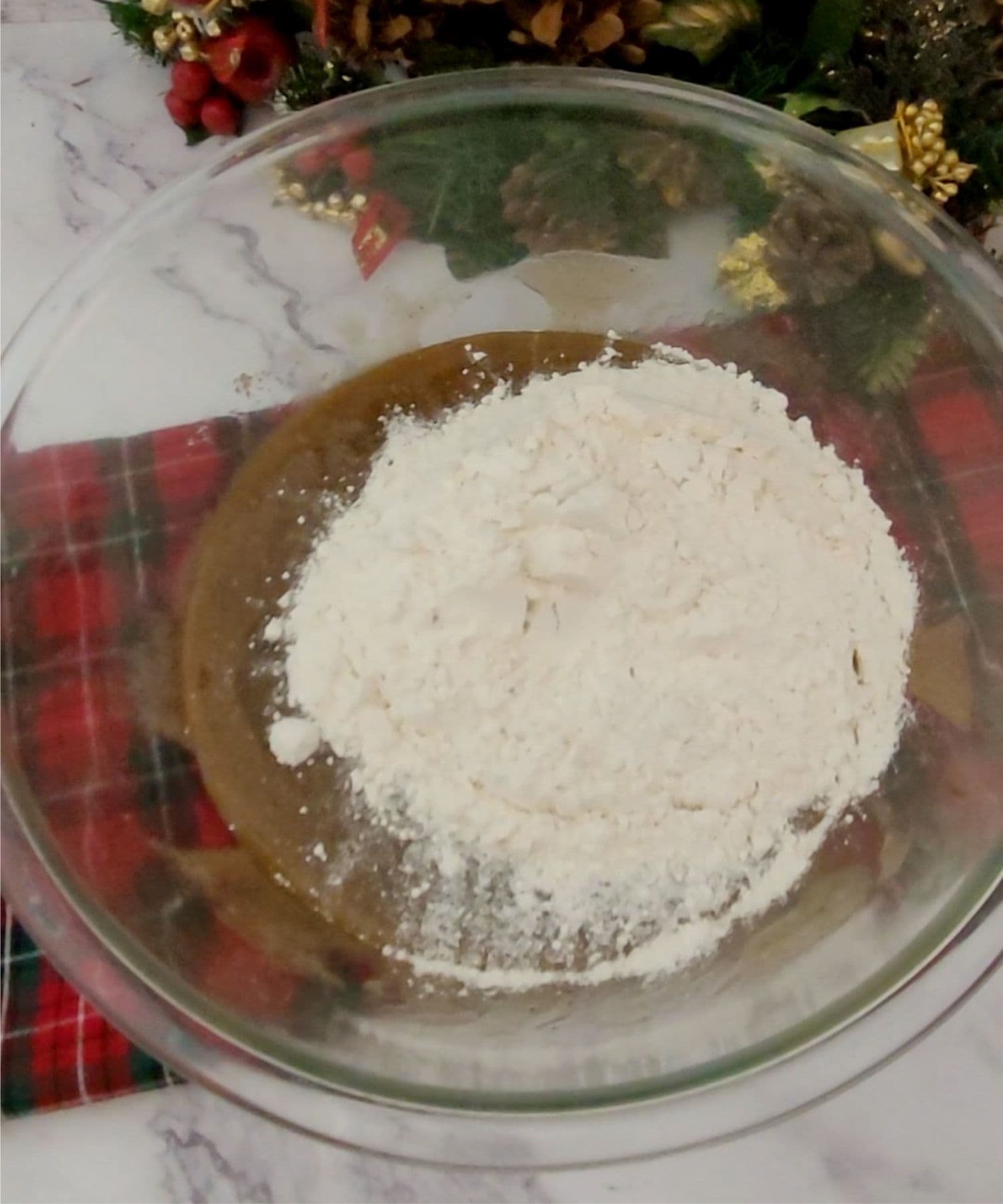 flour and salt added to mixing bowl to make blondie dough