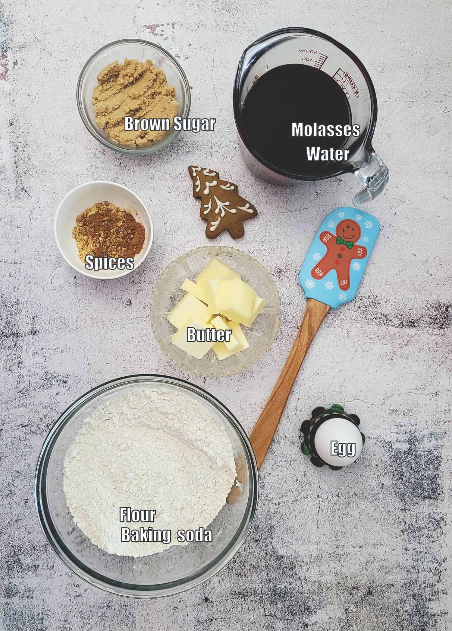 ingredients needed to make Christmas gingerbread cake recipe