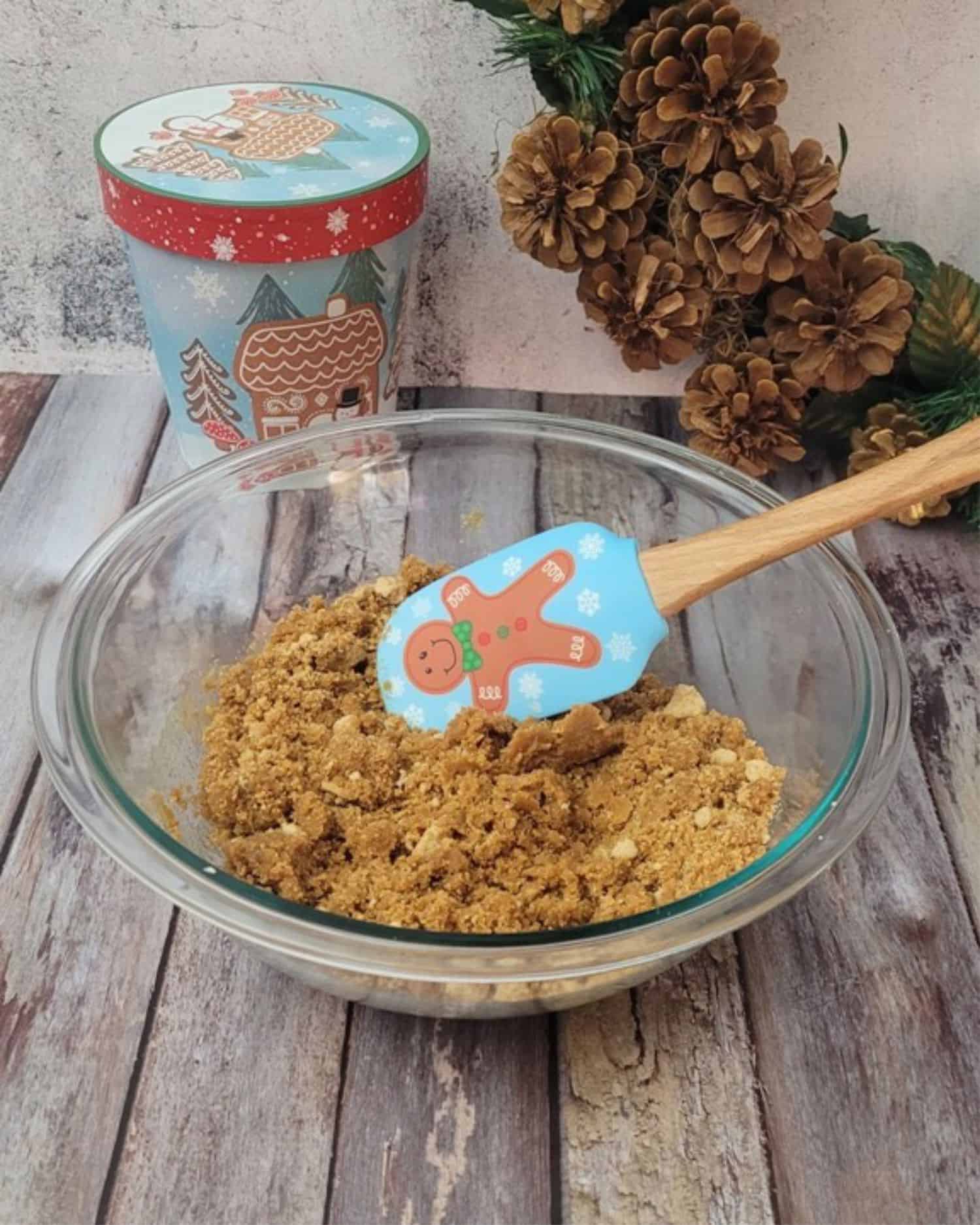 gingersnap crumbs, butter and brown sugar in a mixing bowl to make ginger crust