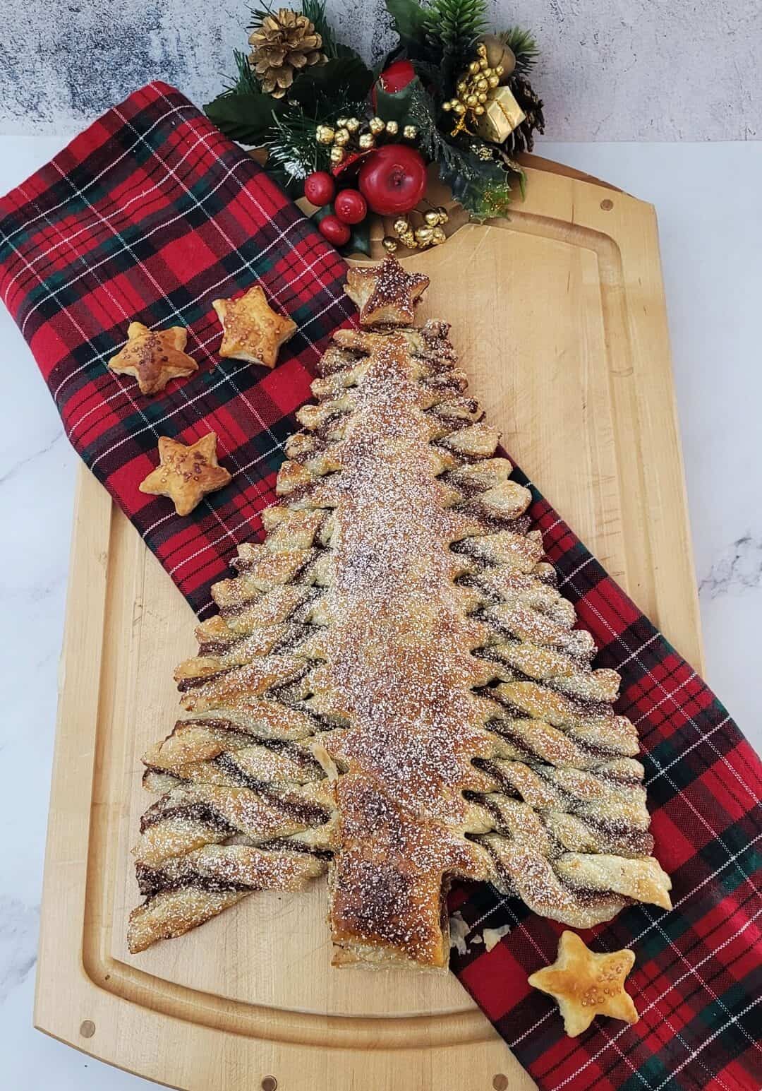 Christmas tree dessert made from puff pastry and Nutella for a pull apart dessert