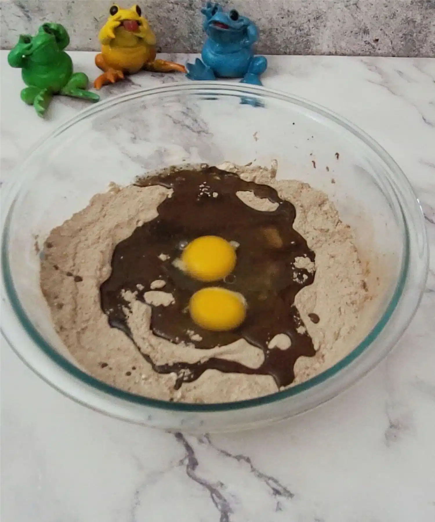 eggs and oil added to mixing bowl