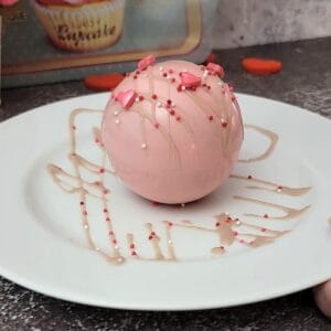 Decorated Valentines Nutella Mousse Bombs on a plate