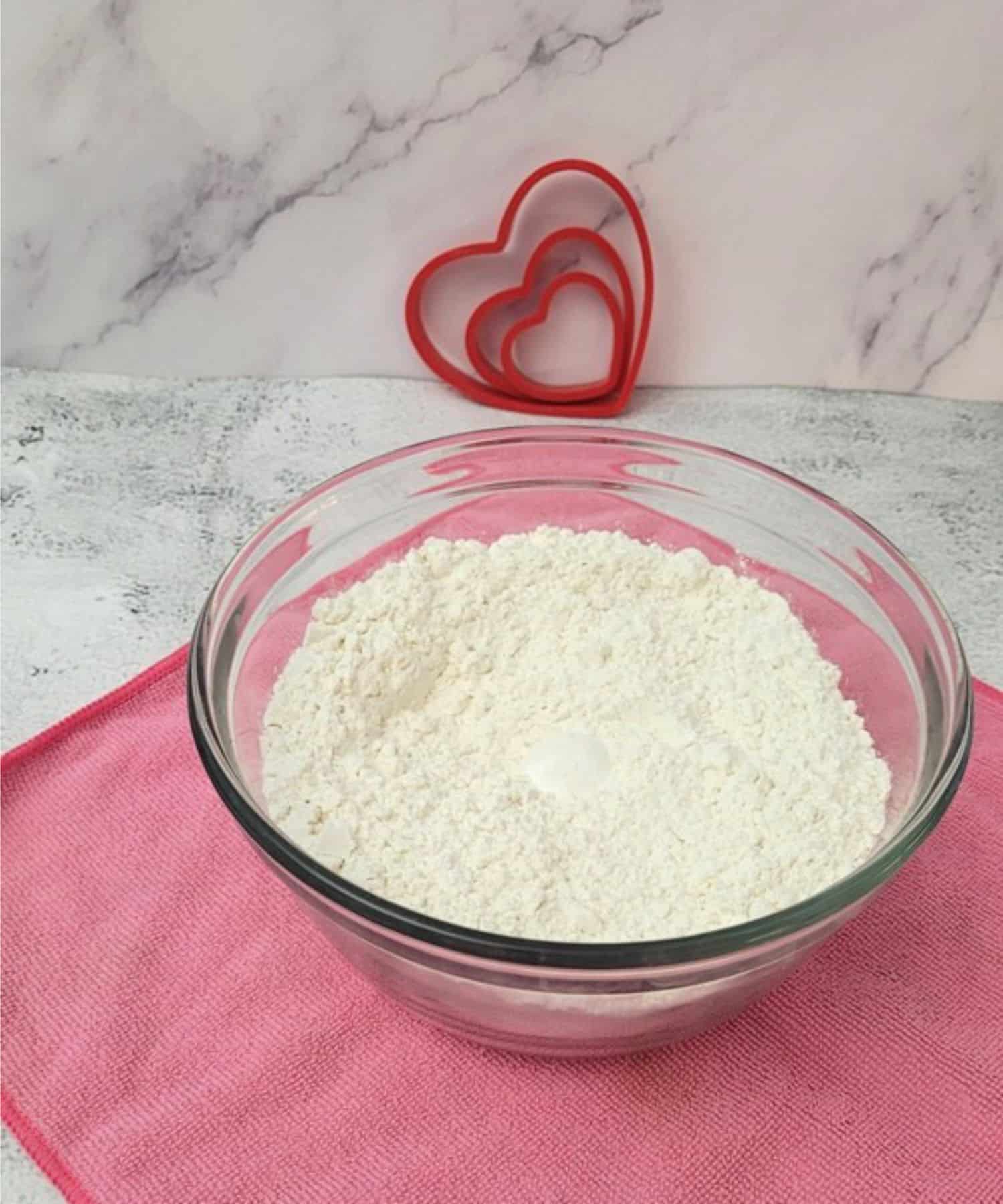 flour, baking powder and salt whisked together in a bowl