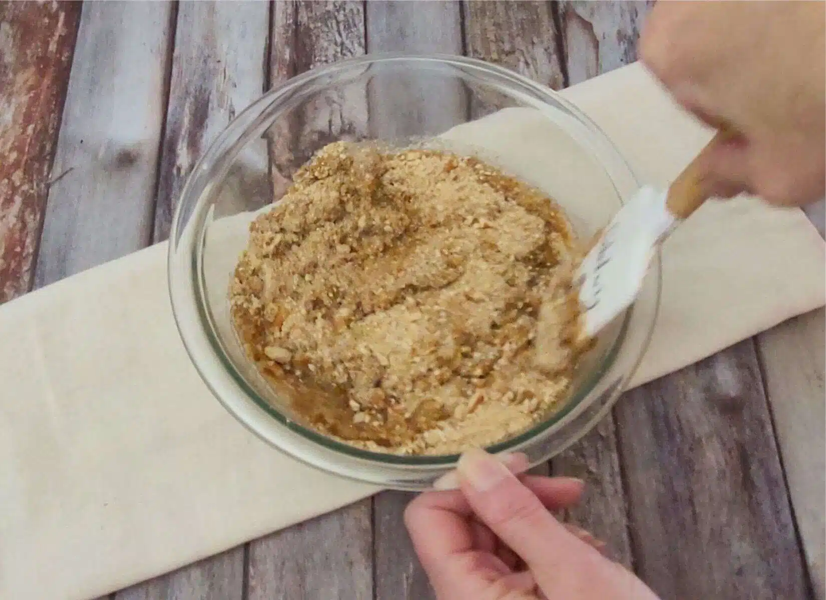 butter added to bowl with brown sugar and pretzel crumbs