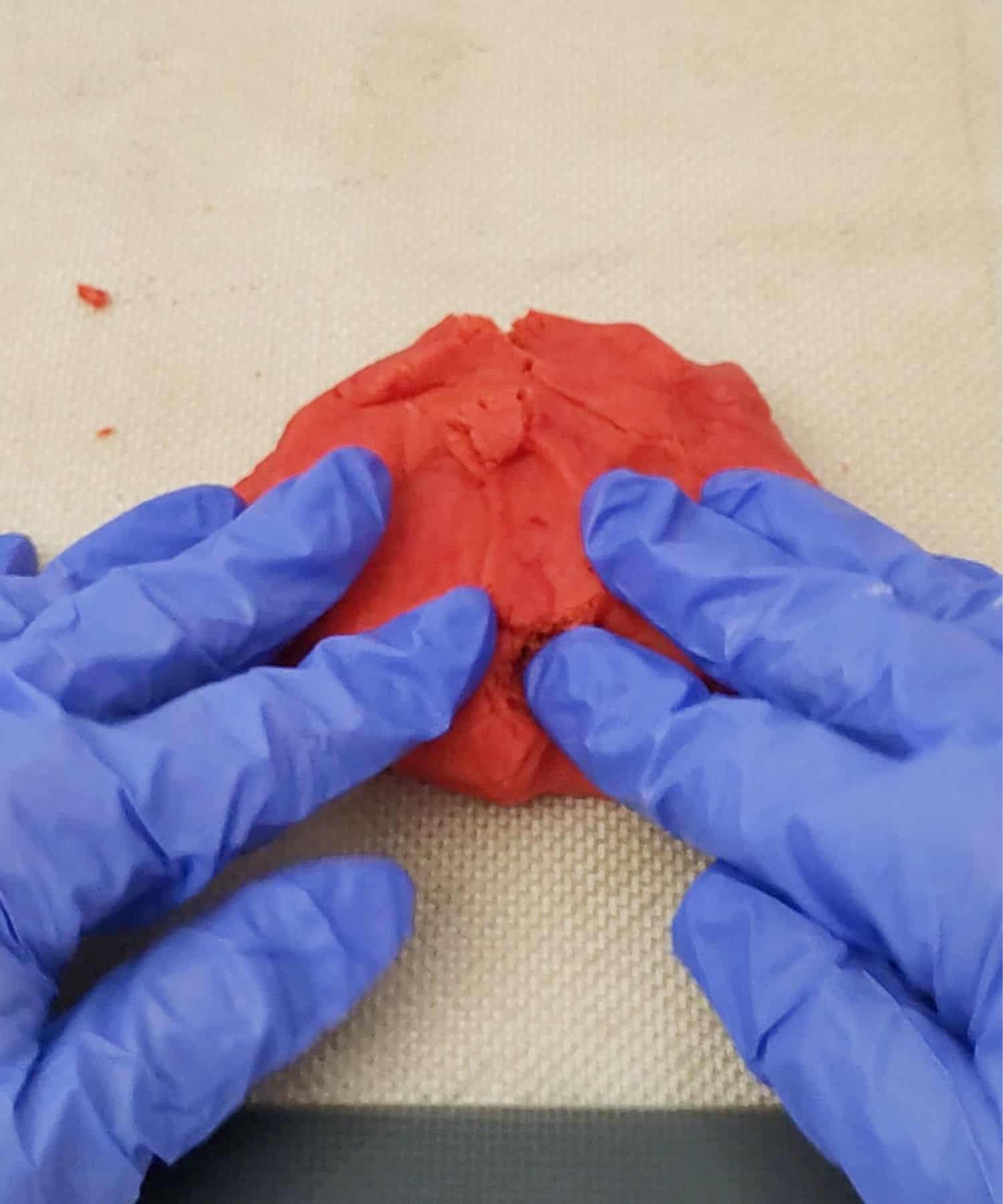 food coloring mixed into some of the dough to make it red