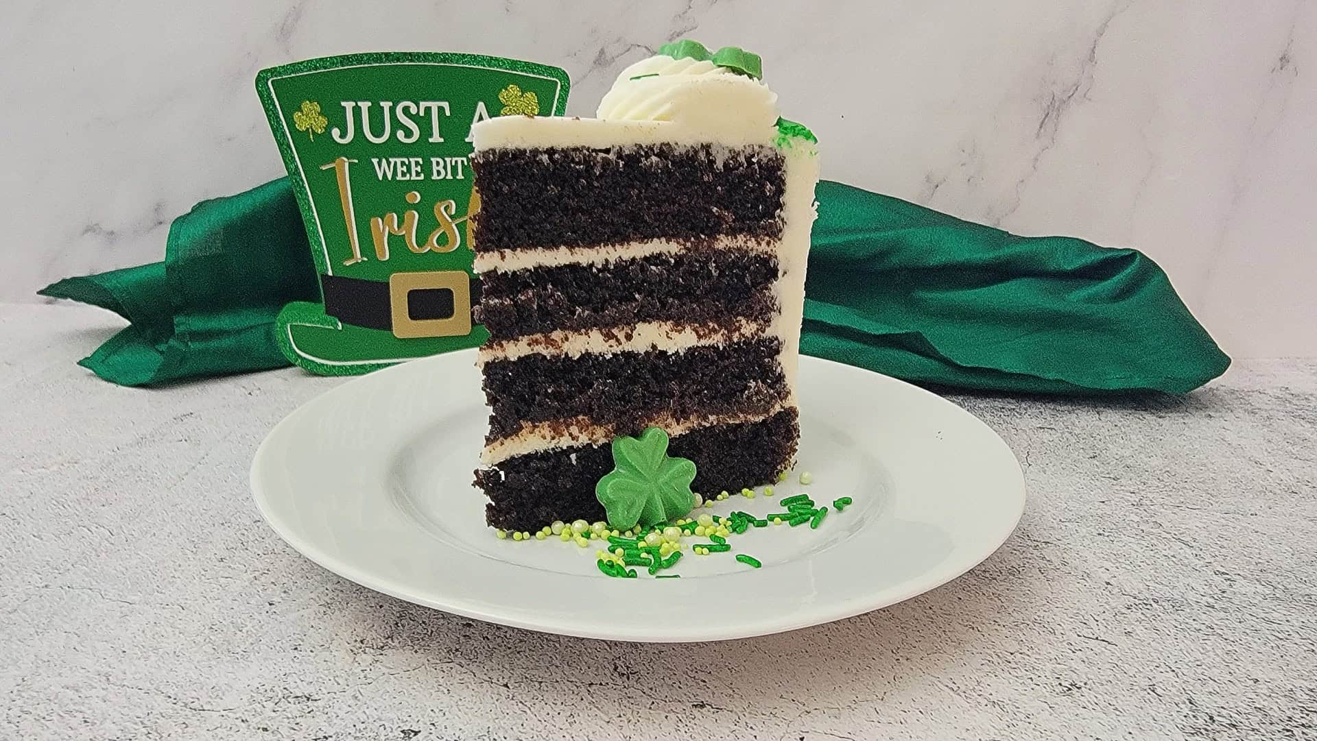 slice of St Patrick's Day cake on a plate