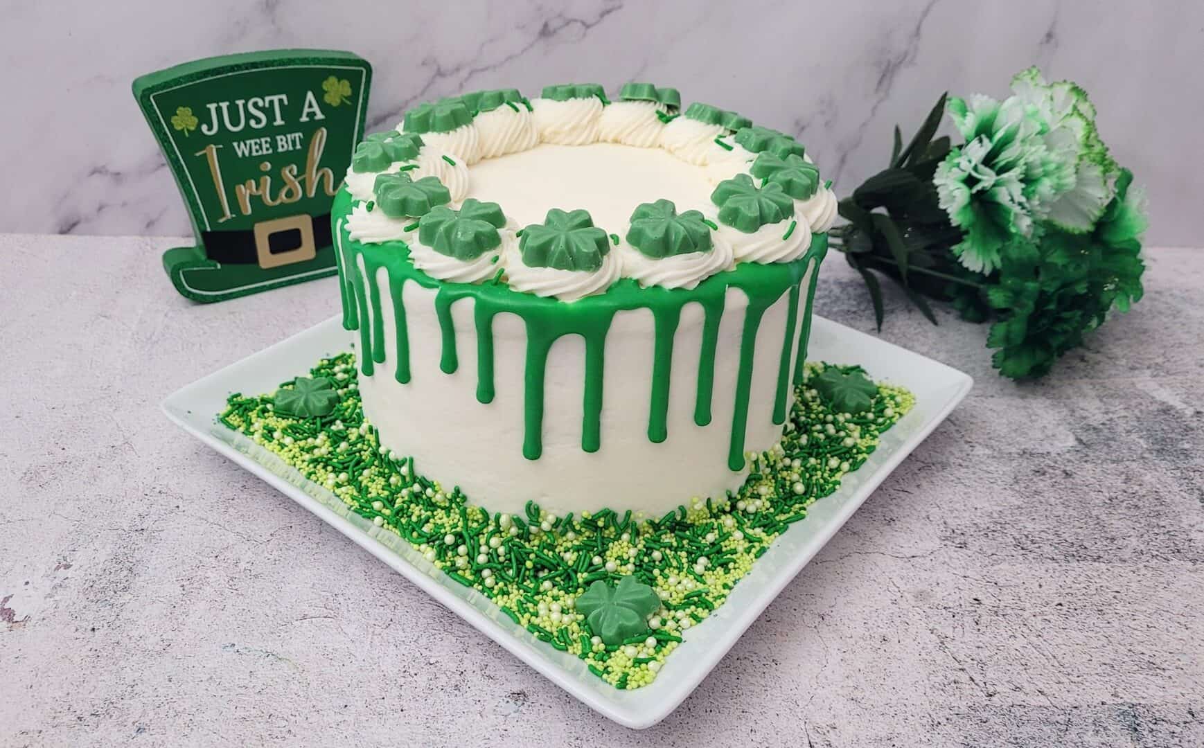 chocolate Guinness stout cake decorated for st patricks day