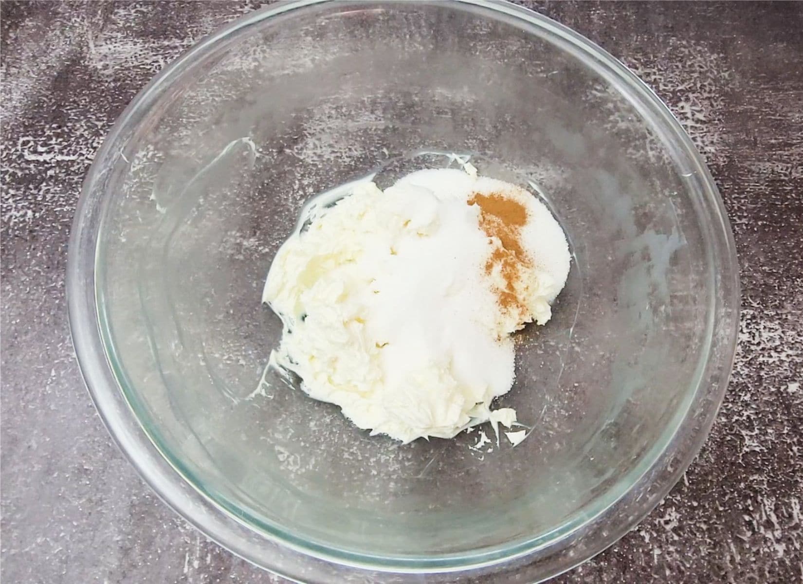 room temperature cream cheese, granulated sugar and ground cinnamon in a mixing bowl