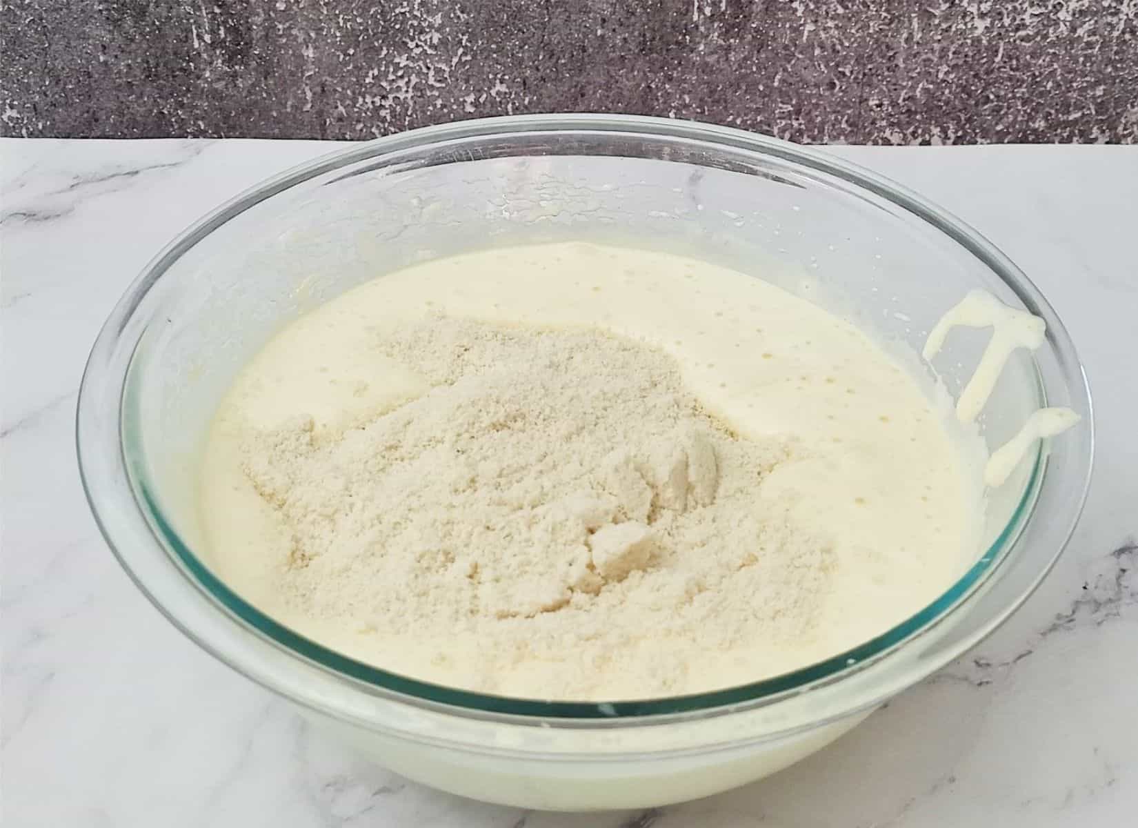 dry ingredients added to mixing bowl