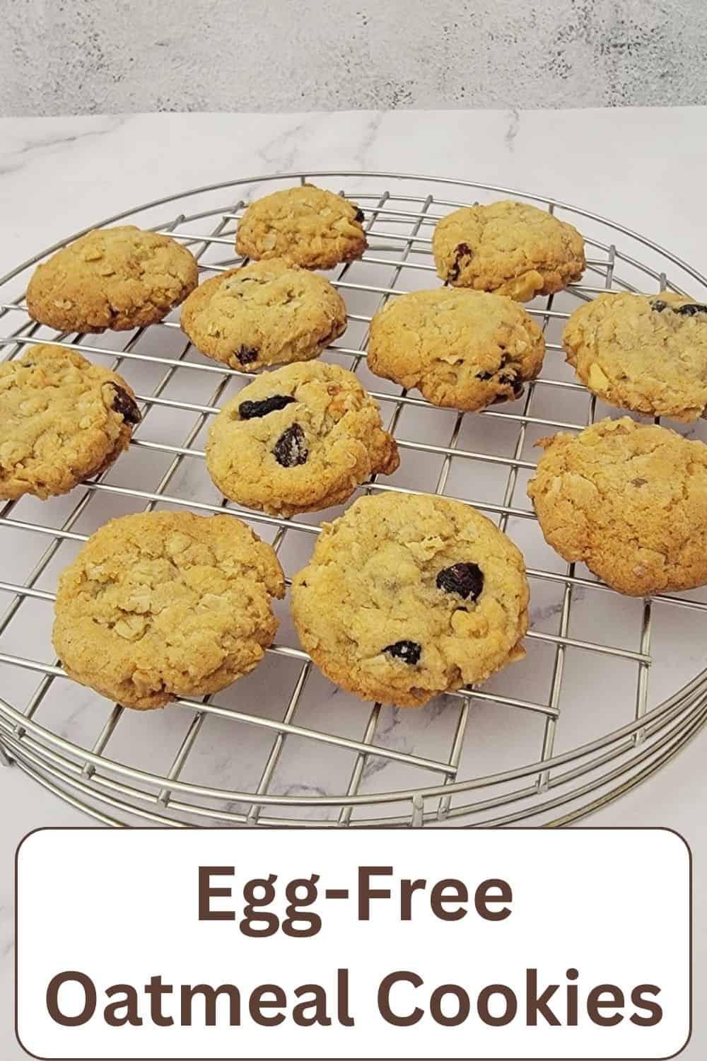 batch of egg-free oatmeal cookies on a wire rack