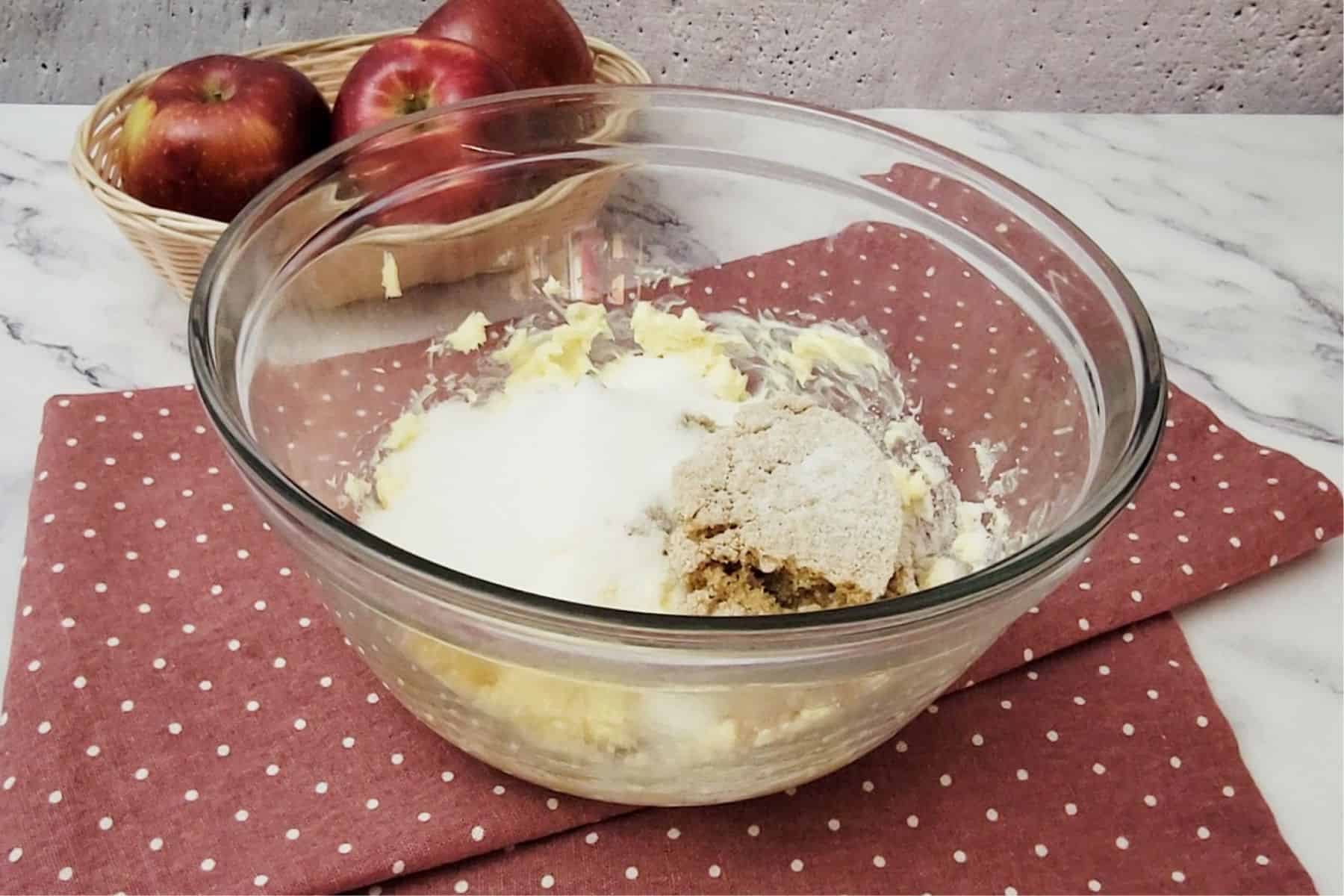 butter and sugars in a mixing bowl