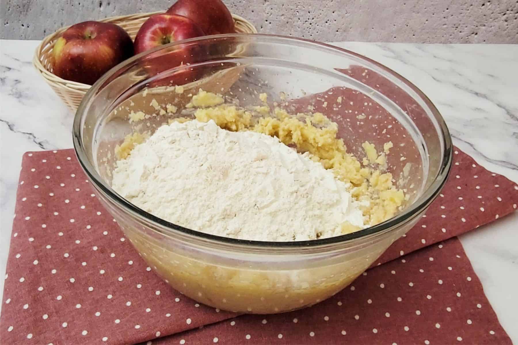 dry ingredients added to mixing bowl to make dough