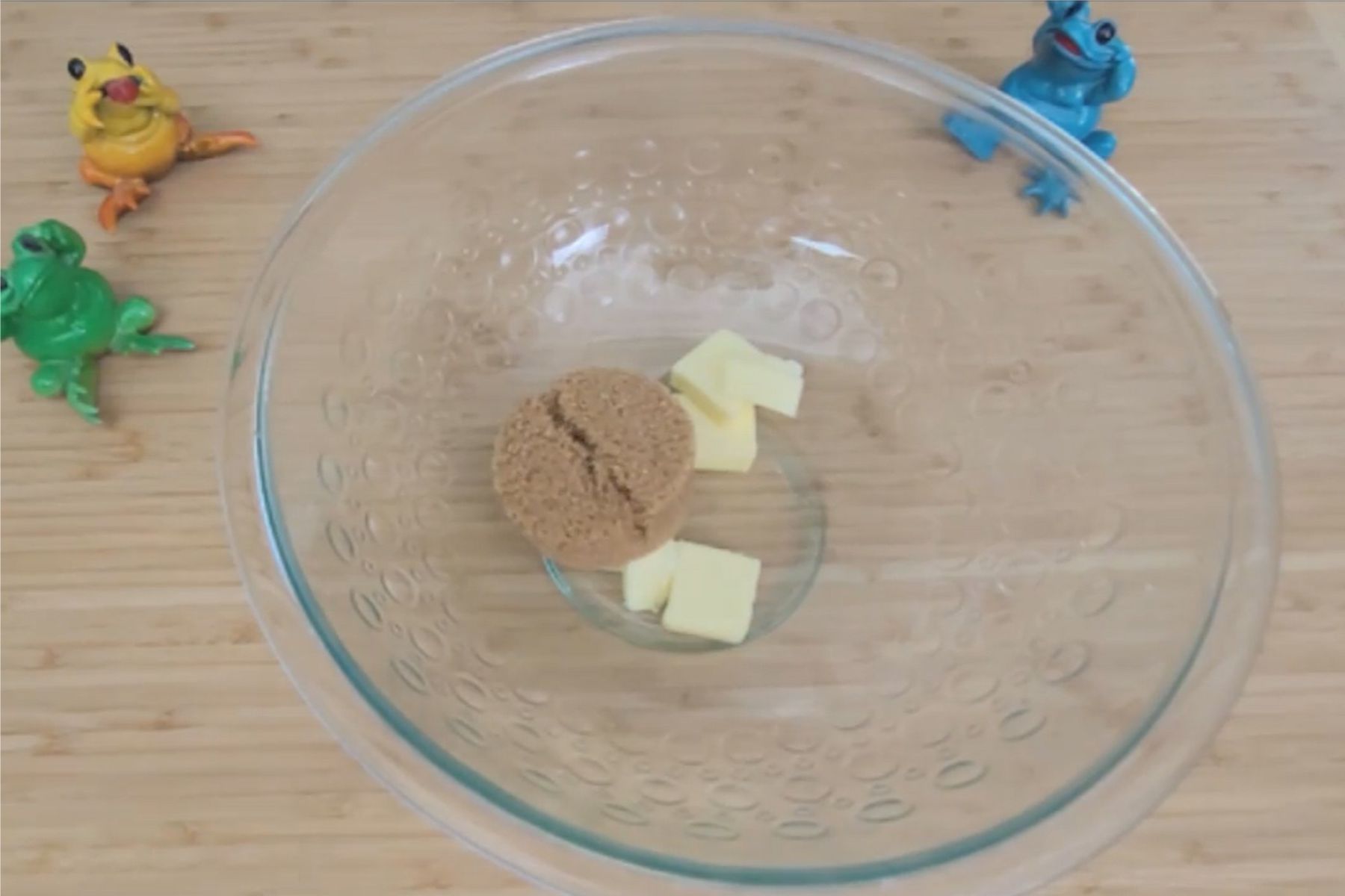 softened butter and brown sugar in a glass mixing bowl