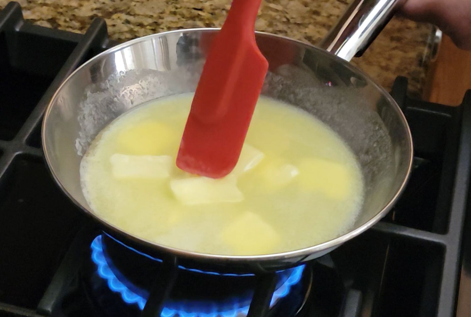 melting butter in a saucepan as first step to making brown butter