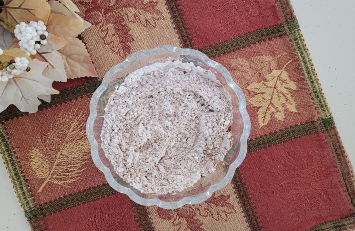 dry ingredients needed to make pumpkin spice latte cookie recipe combined in a bowl