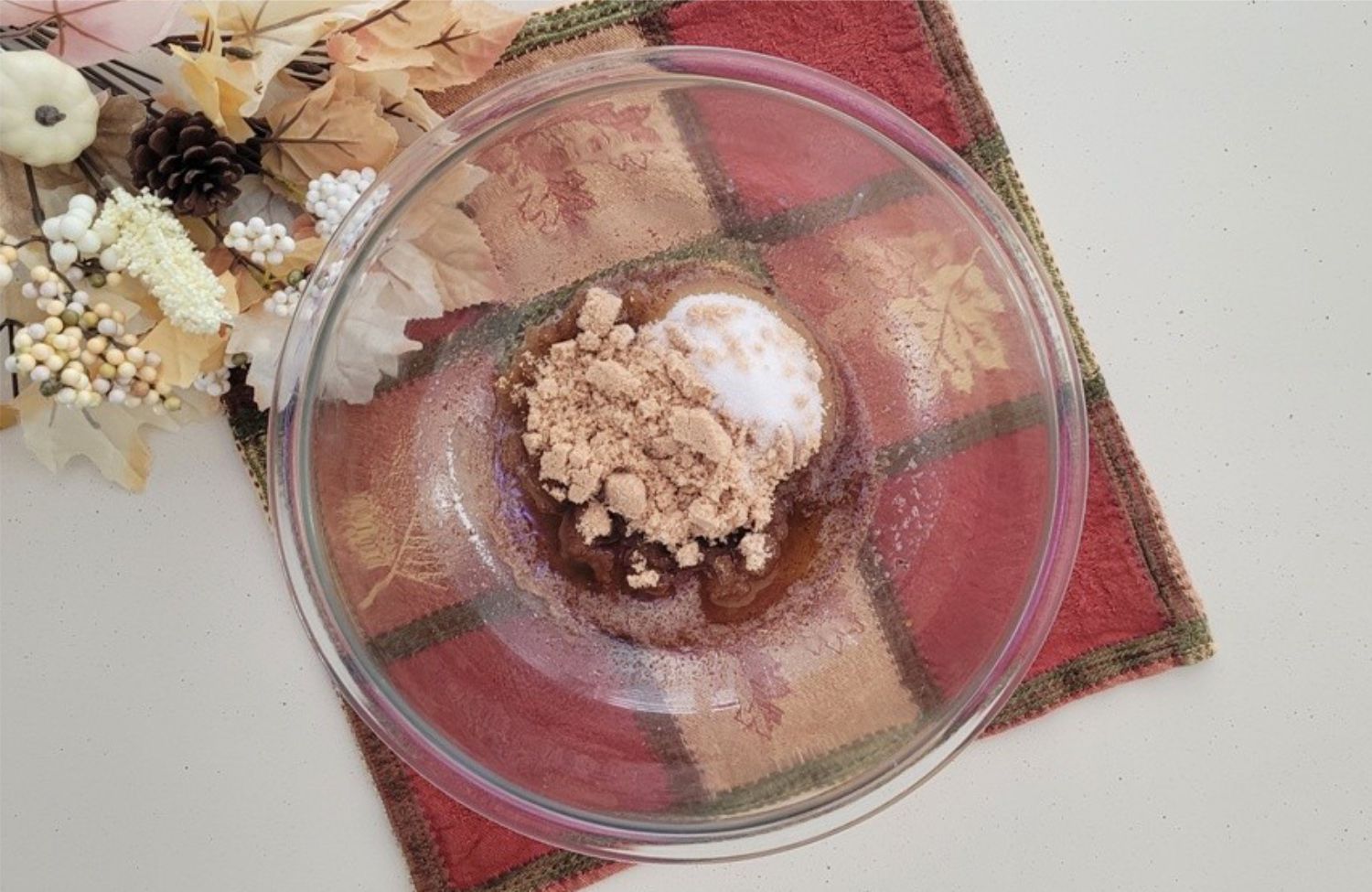 brown sugar and granulated sugar added to mixing bowl with browned butter
