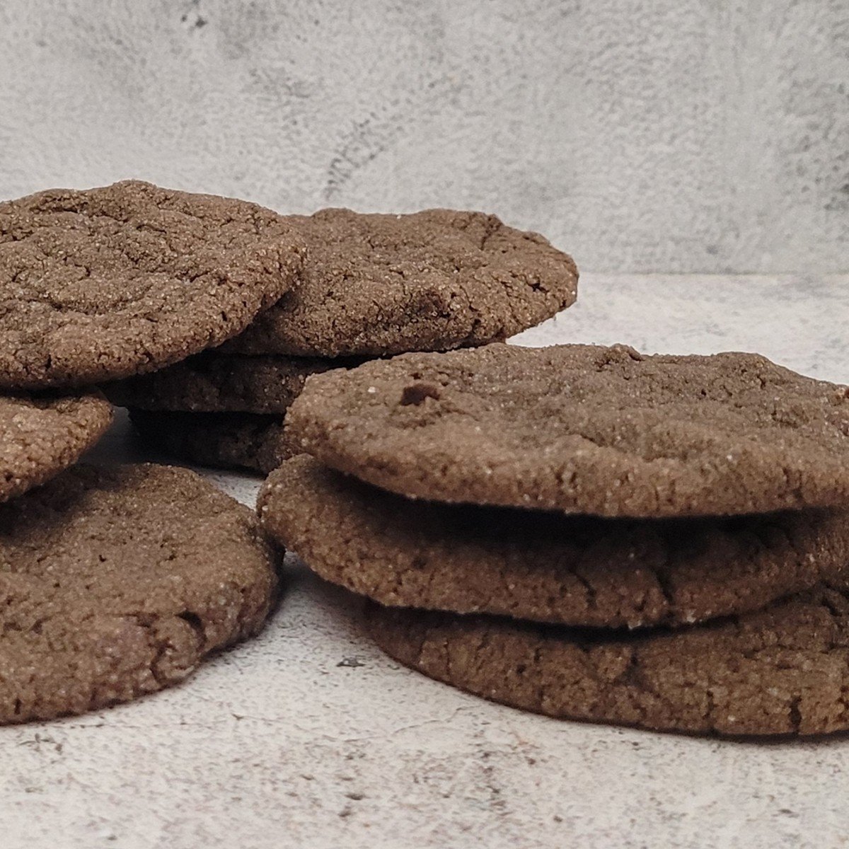 gluten free crispy chocolate cookies on a countertop