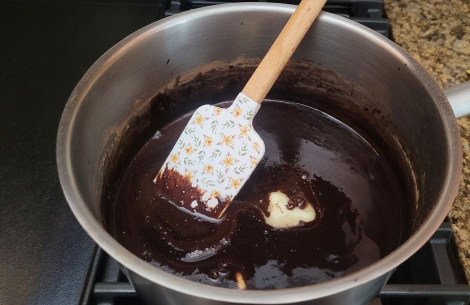 butter and chocolate chips added to sauce pan