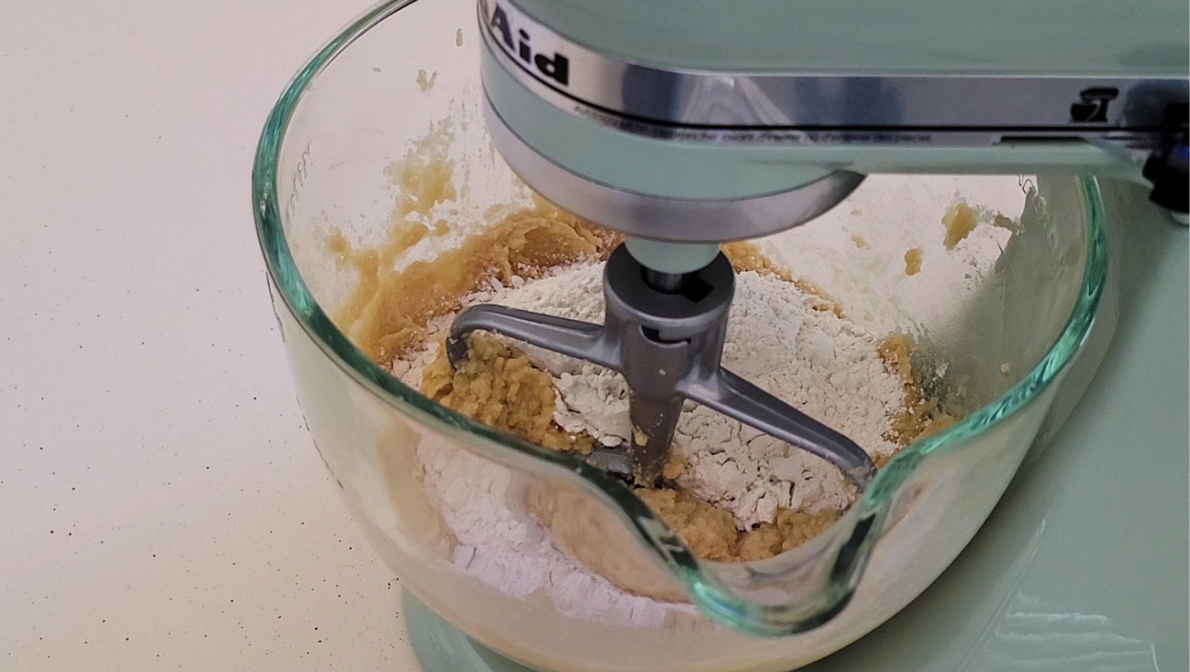 dry ingredients added to mixing bowl to make cocoa nibs cookie recipe