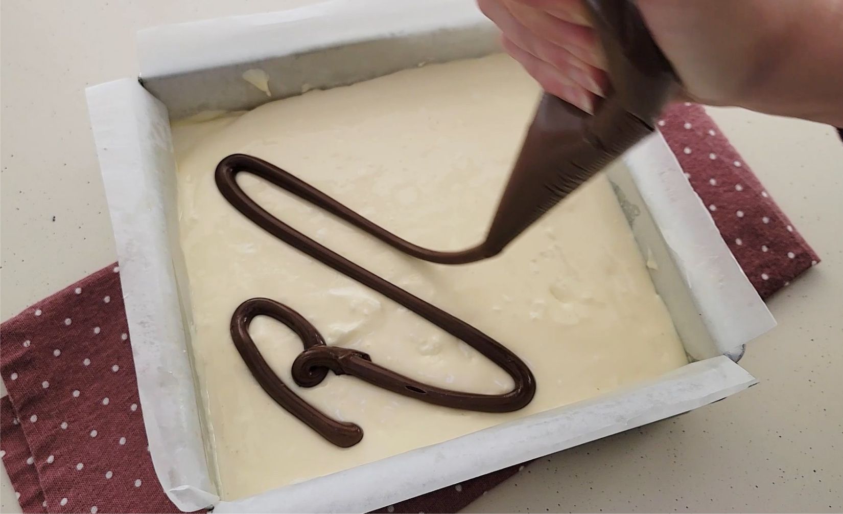 drizzling Nutella over top of cheesecake batter